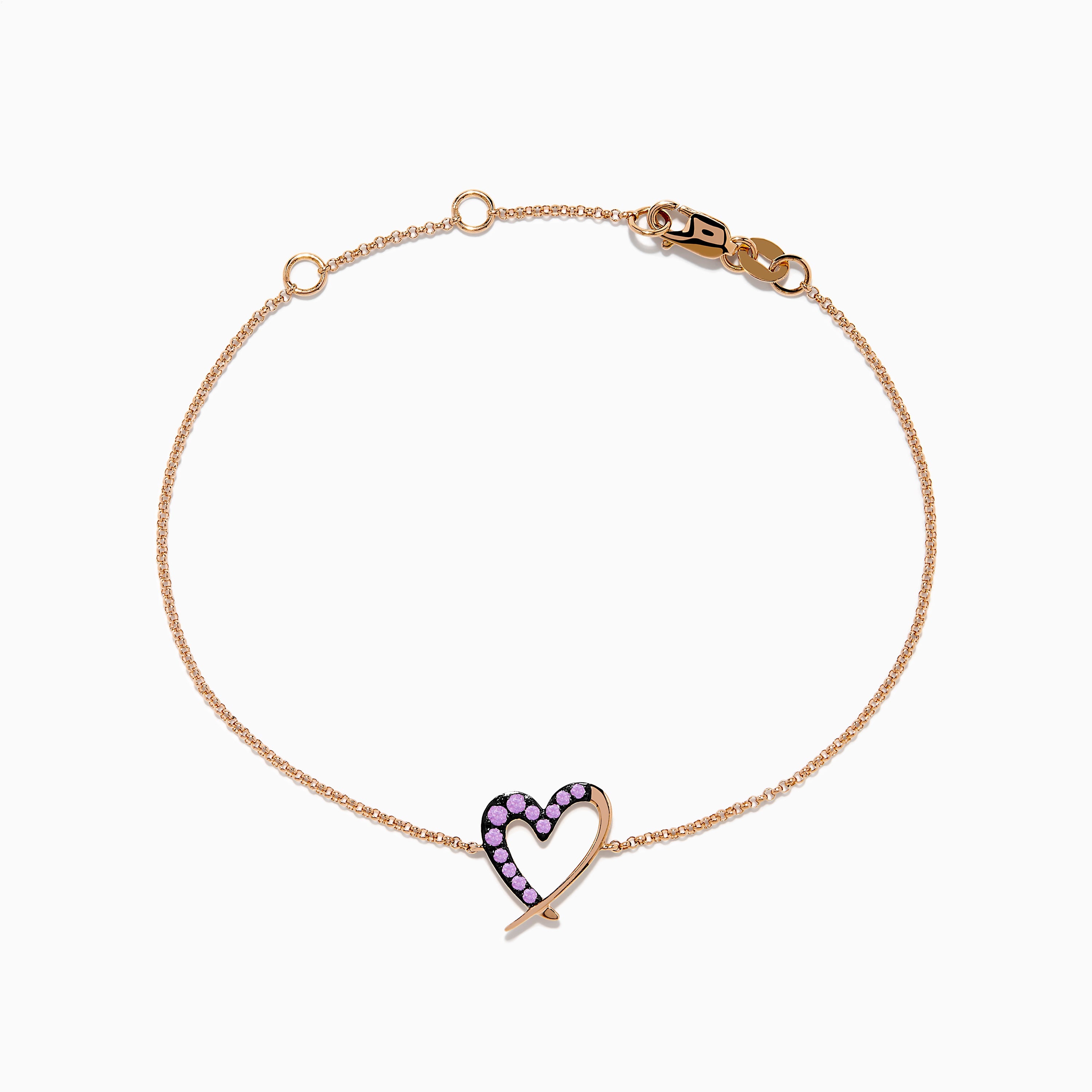 14K Rose Gold Multi Sapphire Heart Bracelet