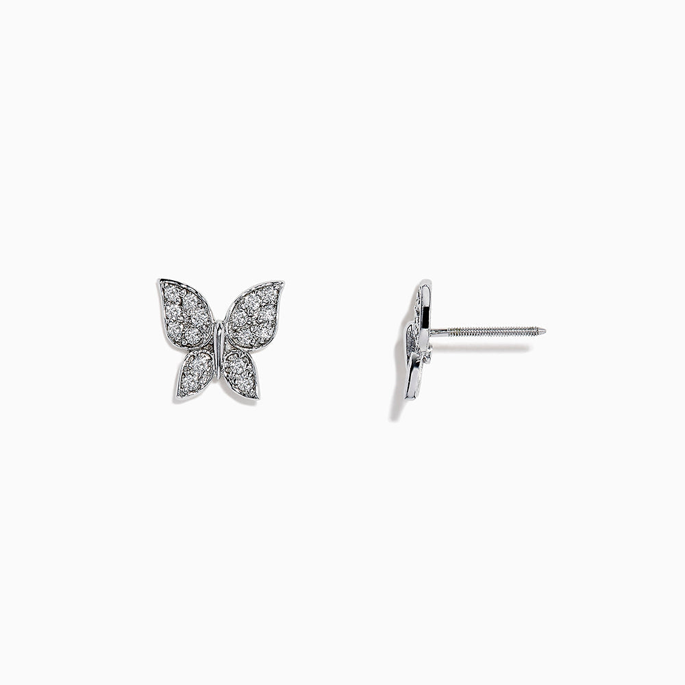 14k White Gold Diamond butterfly studs, 0.30 TCW