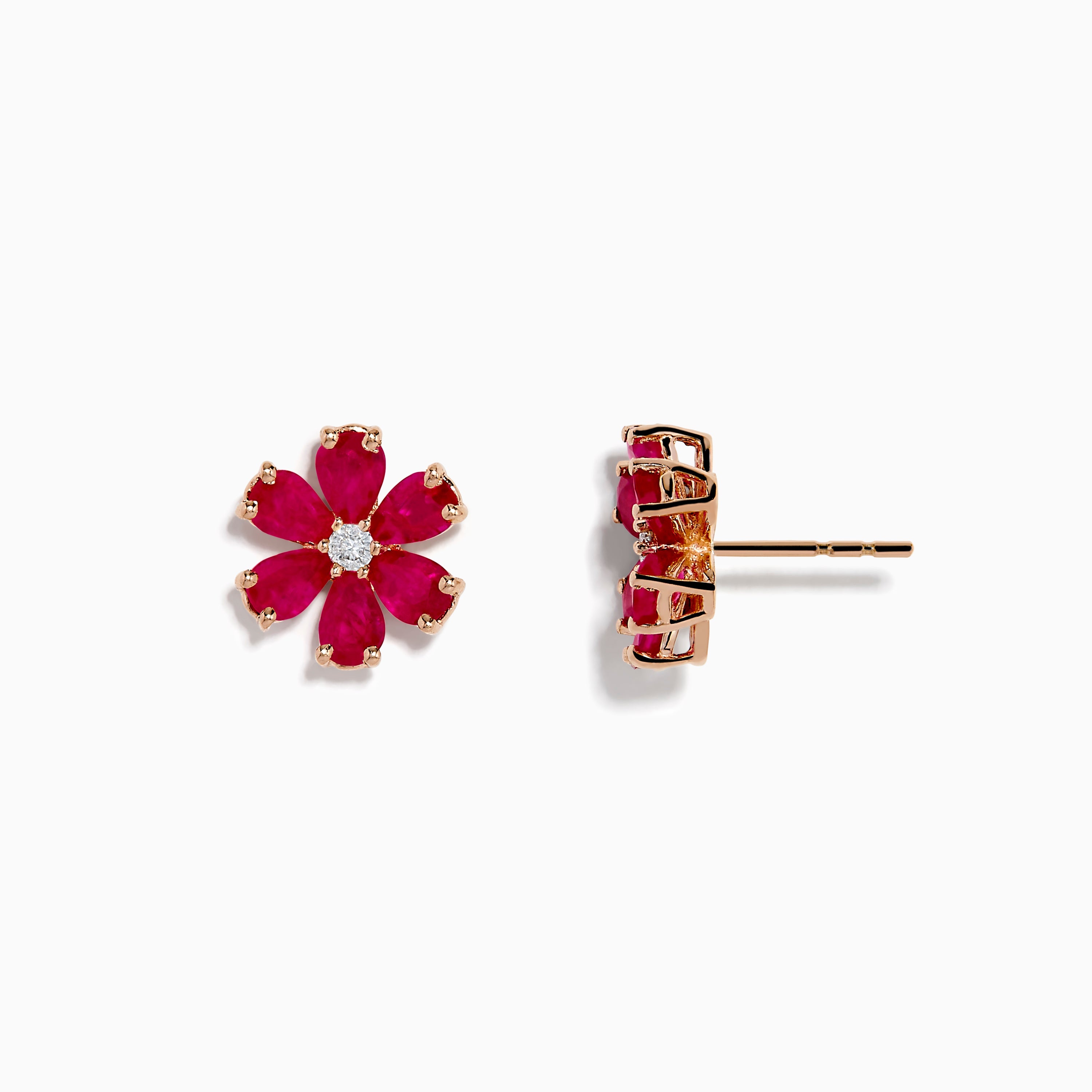 14K Rose Gold Ruby Flower Earrings