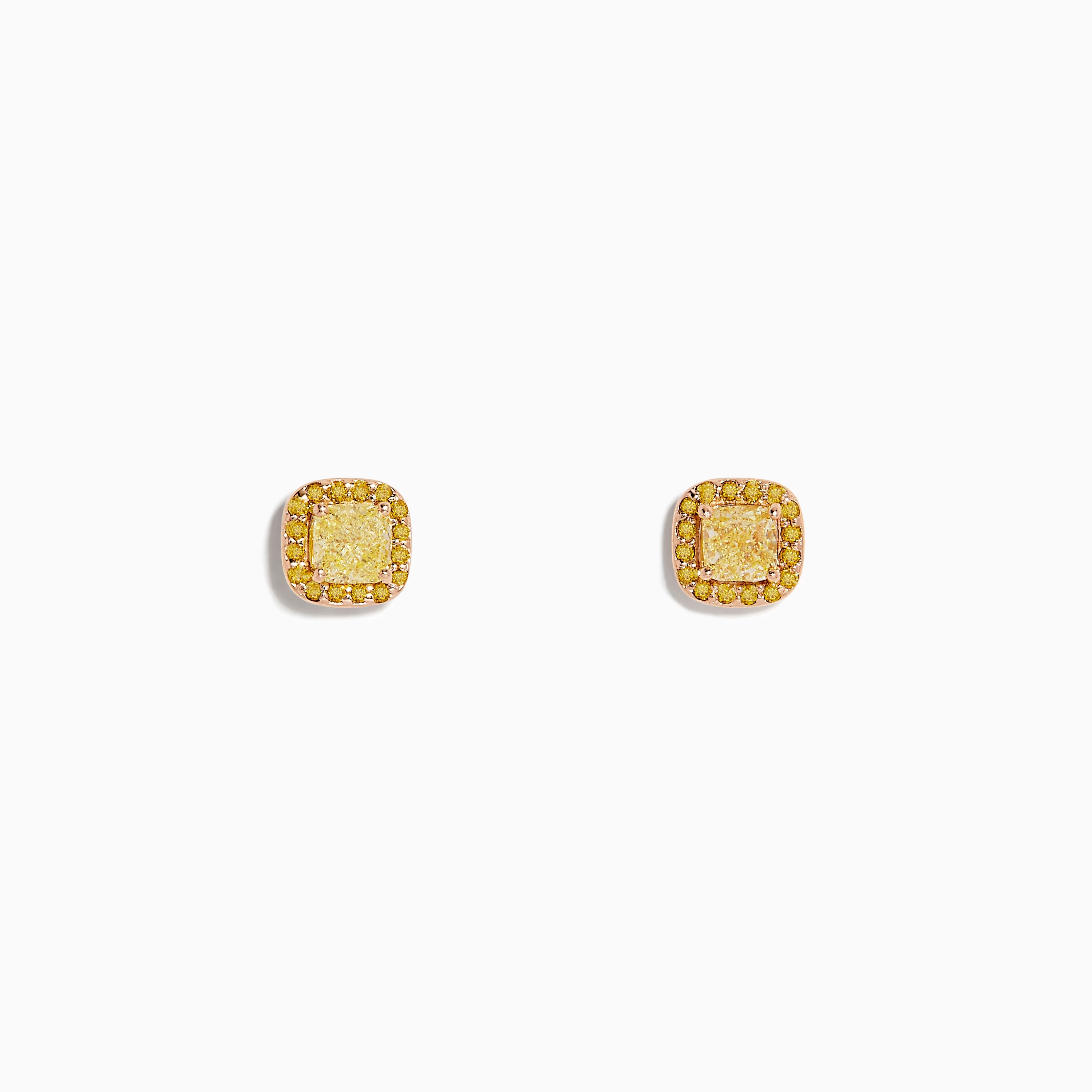 14K Rose Gold Yellow Diamond Stud Earrings