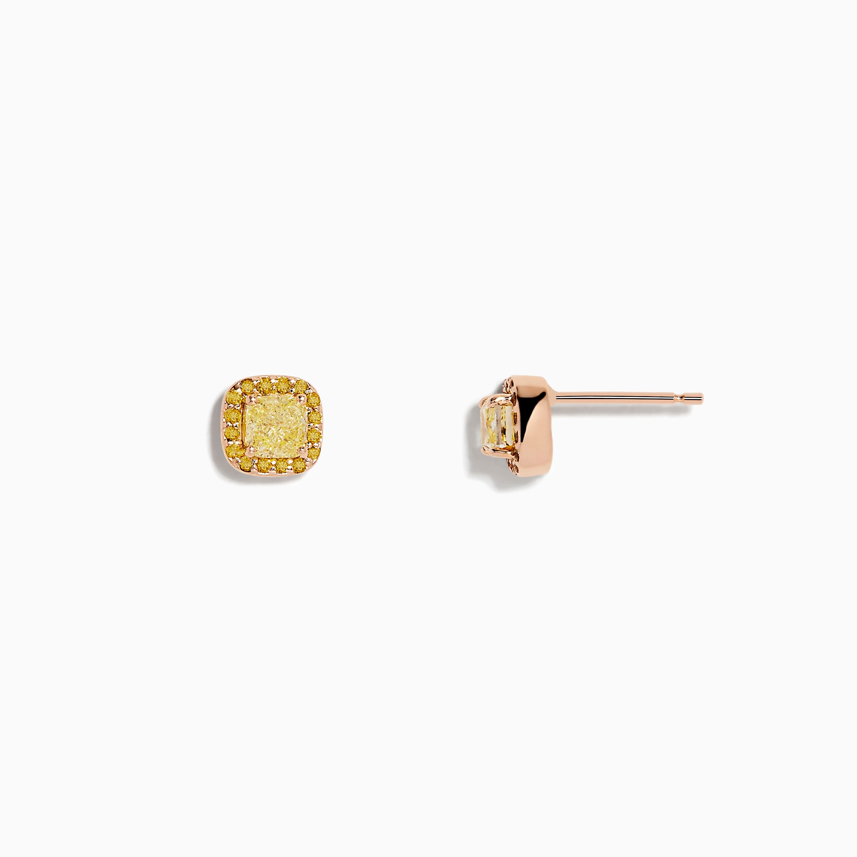 14K Rose Gold Yellow Diamond Stud Earrings