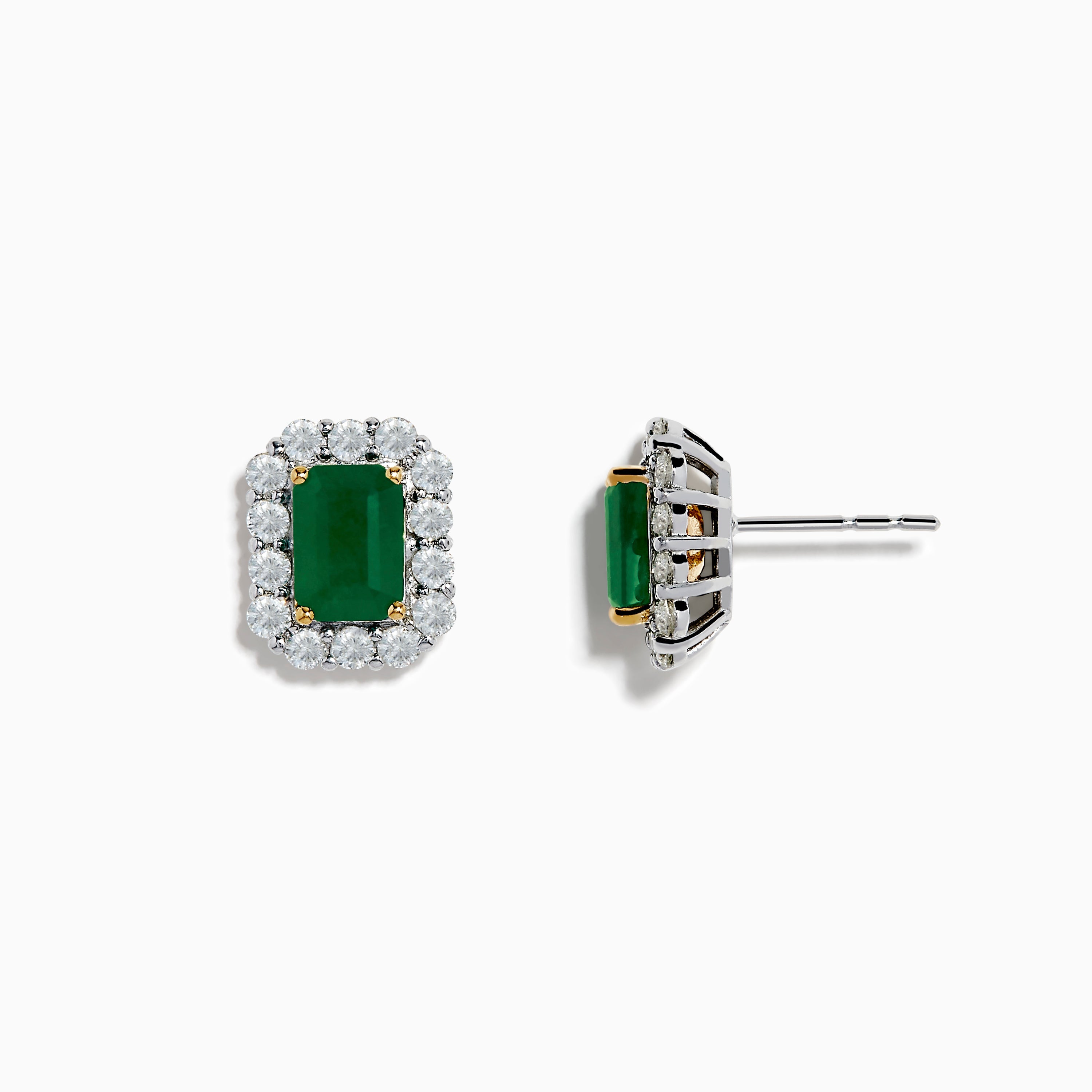 14K Two Tone Gold Emerald and Diamond Earrings