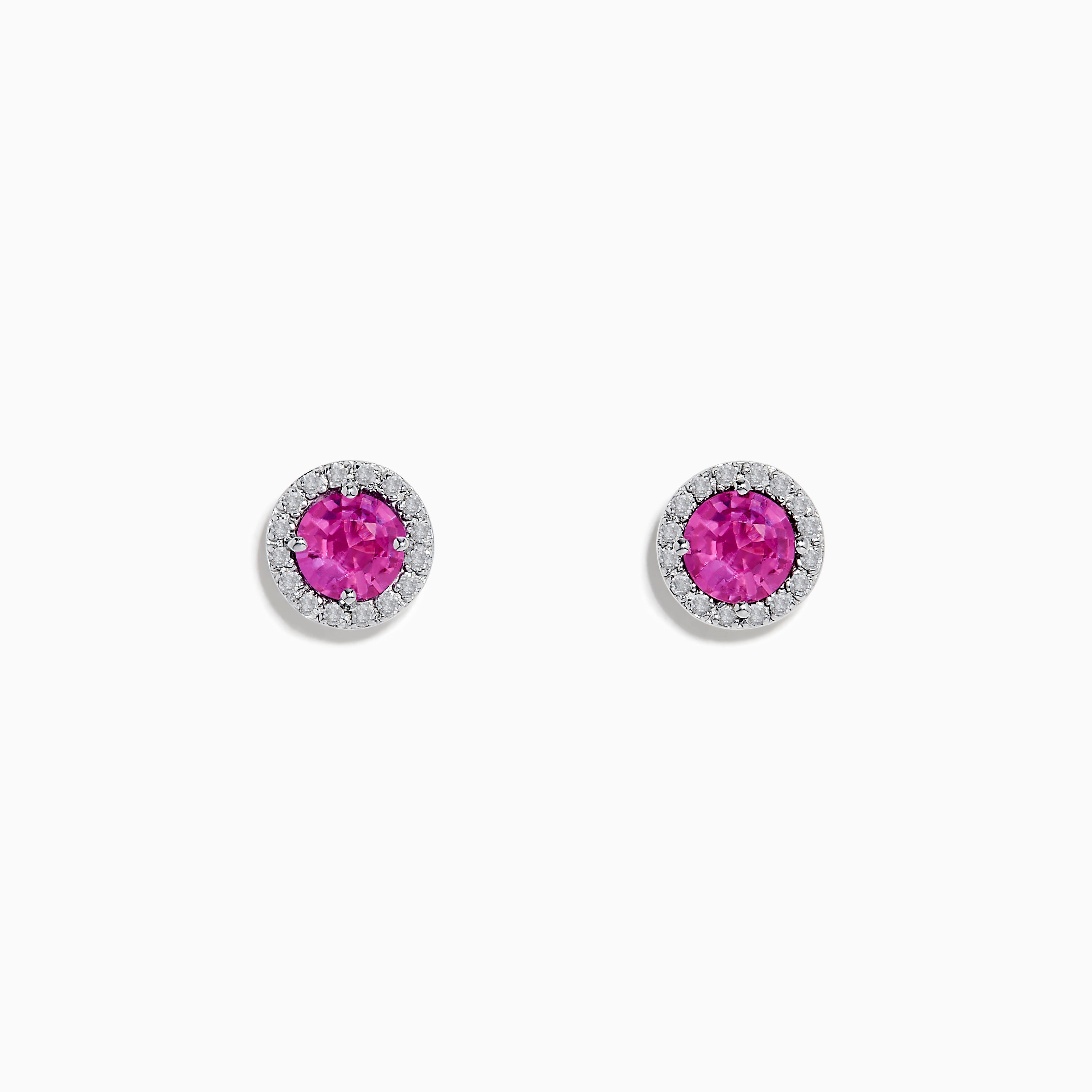 14K White Gold Pink Sapphire and Diamond Stud Earrings