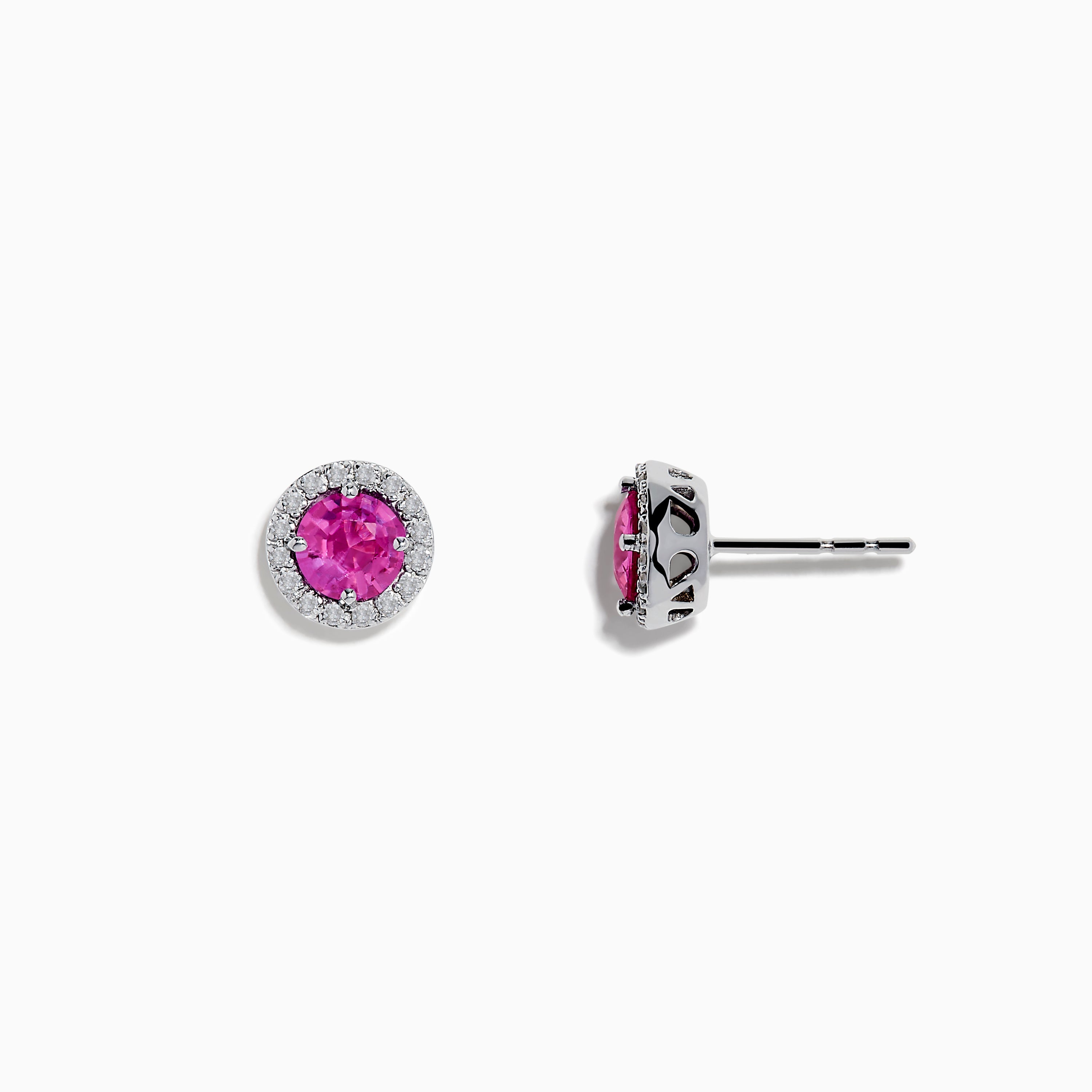 14K White Gold Pink Sapphire and Diamond Stud Earrings