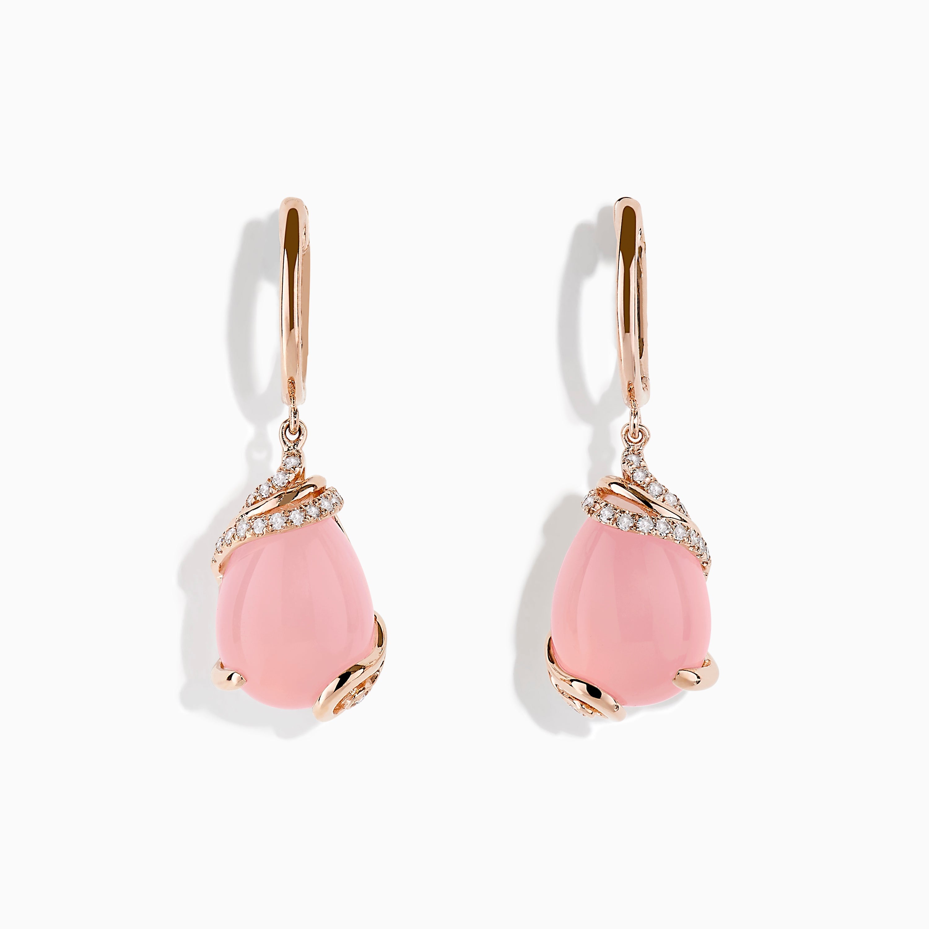 14K Rose Gold Rose Quartz and Diamond Drop Earrings