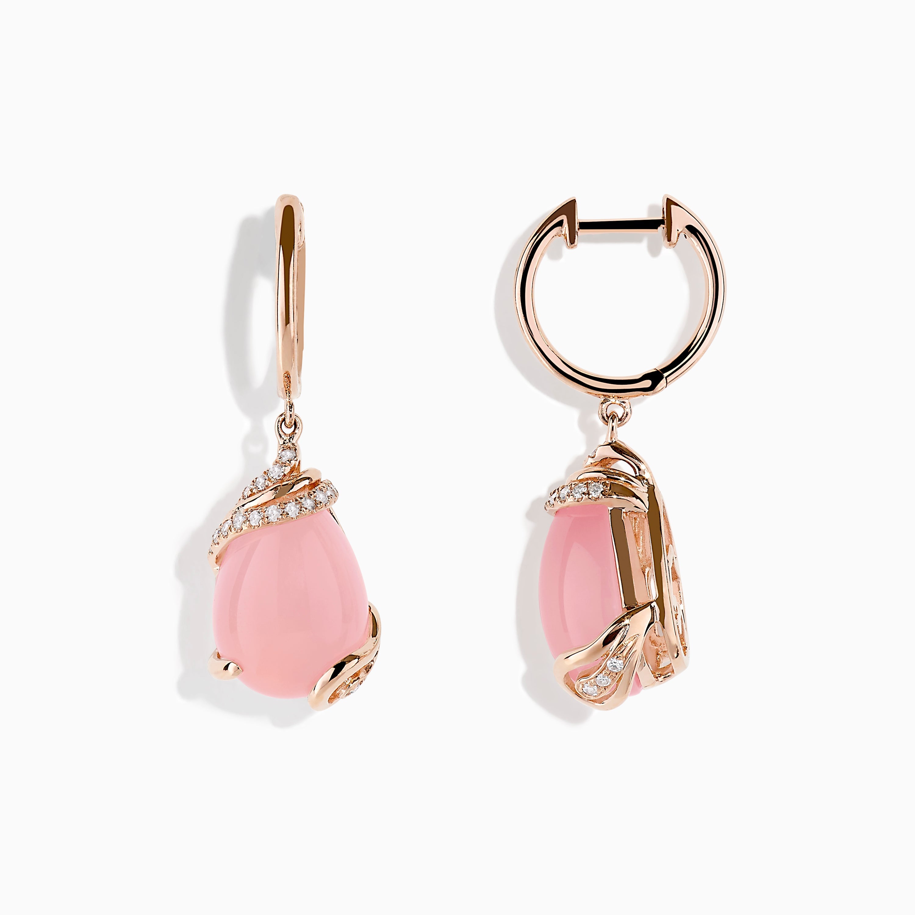 14K Rose Gold Rose Quartz and Diamond Drop Earrings