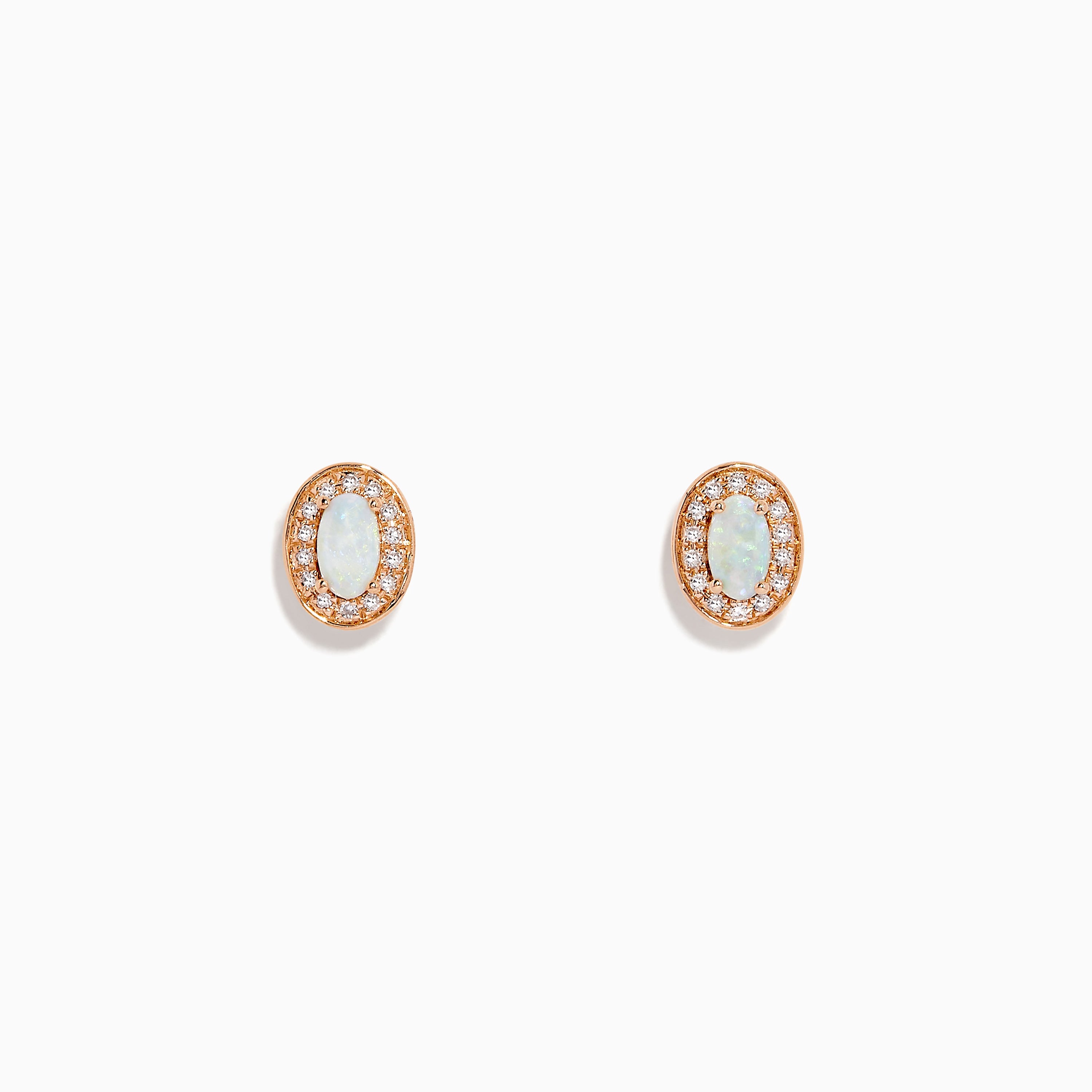 14K Rose Gold Opal and Diamond Stud Earrings