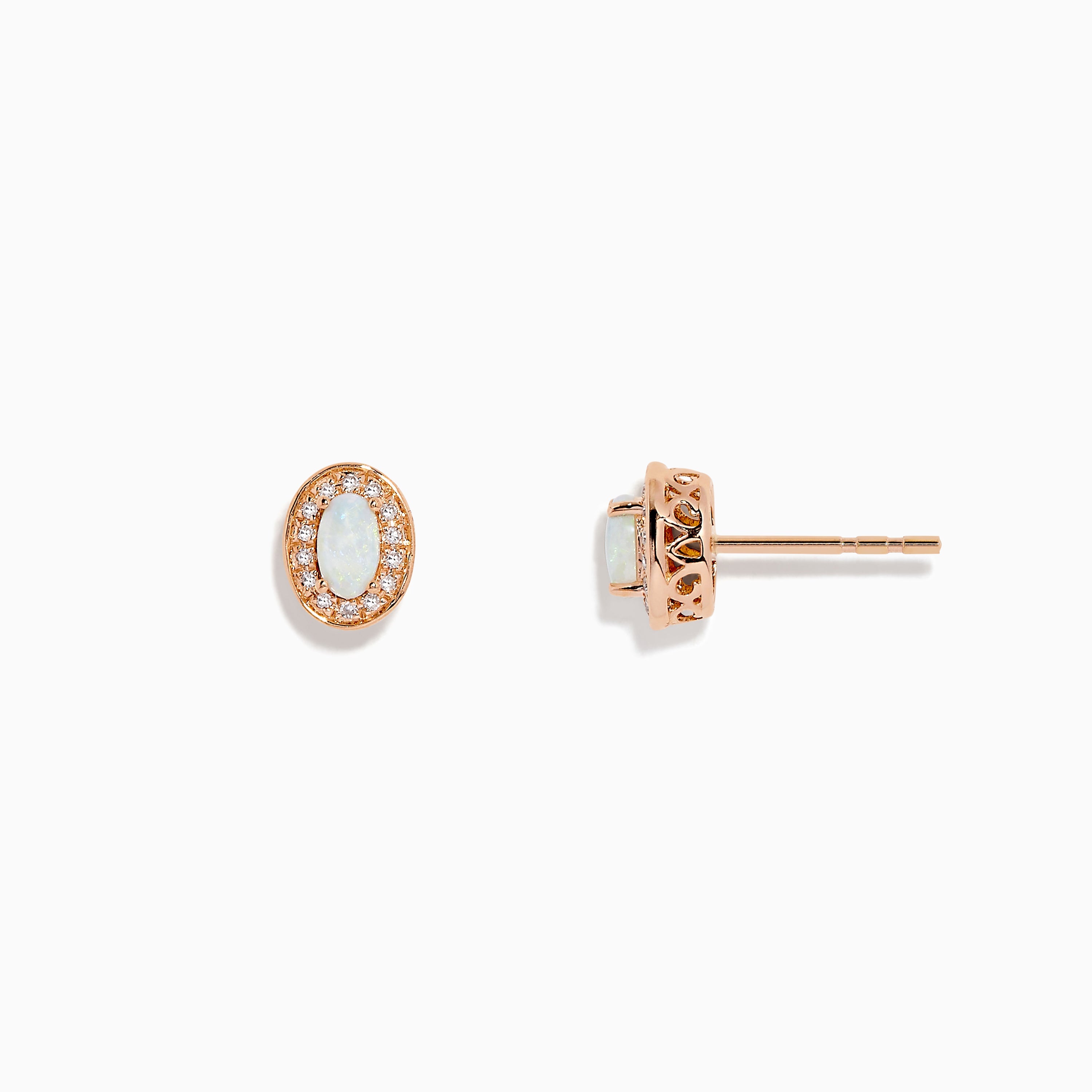 14K Rose Gold Opal and Diamond Stud Earrings