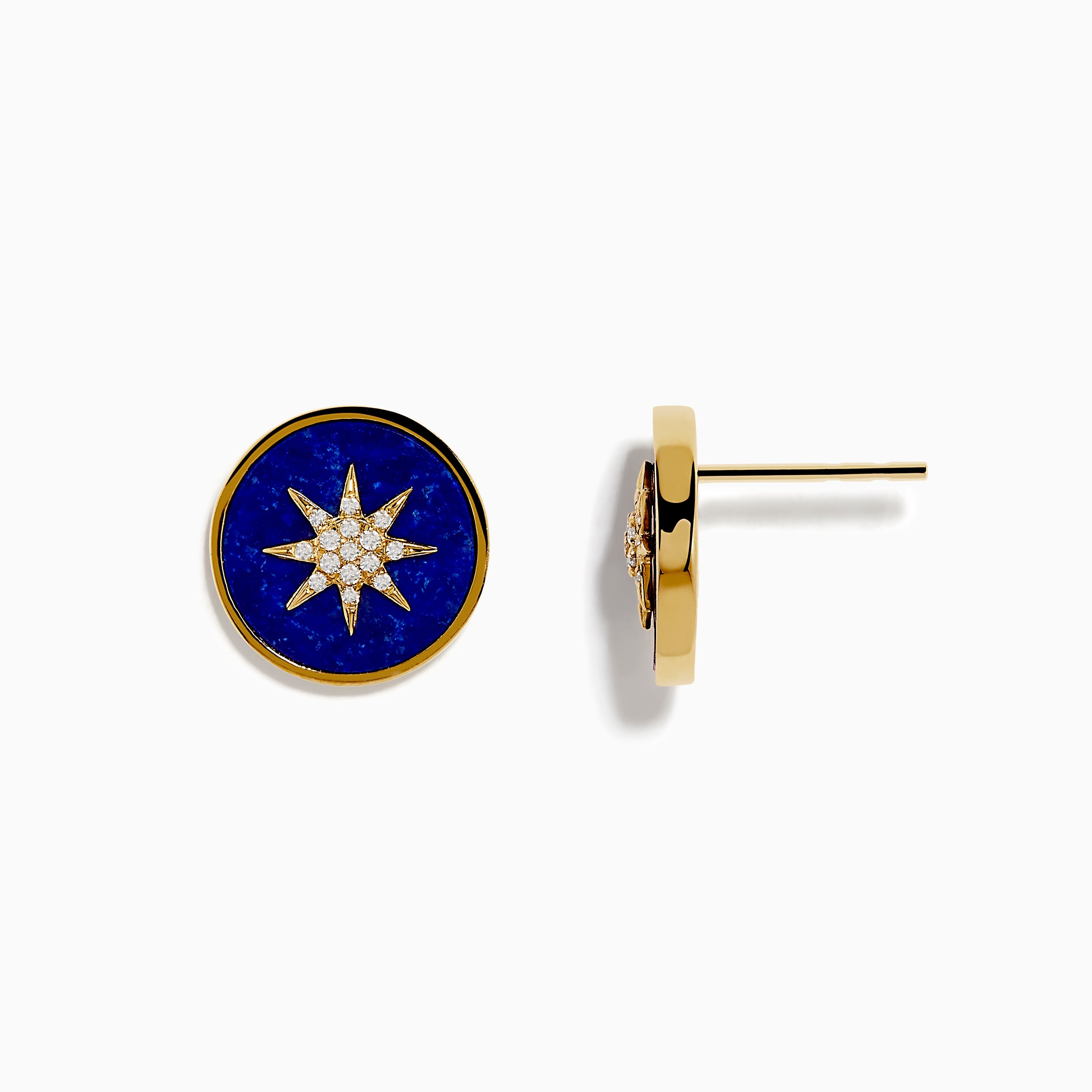 14K Yellow Gold Lapis and Diamond Star Compass Earrings