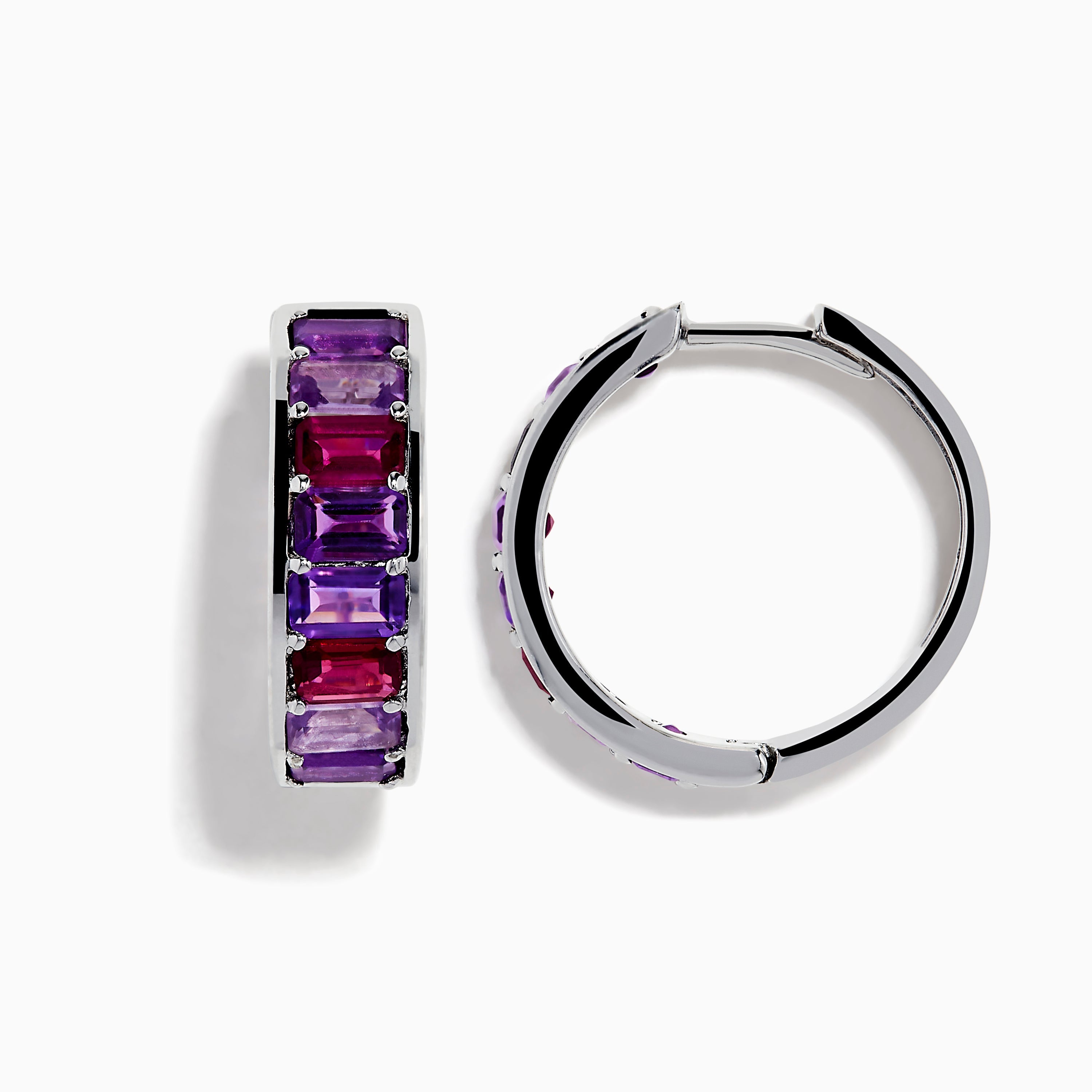 925 Sterling Silver Amethyst and Rhodolite Huggie Hoop Earrings