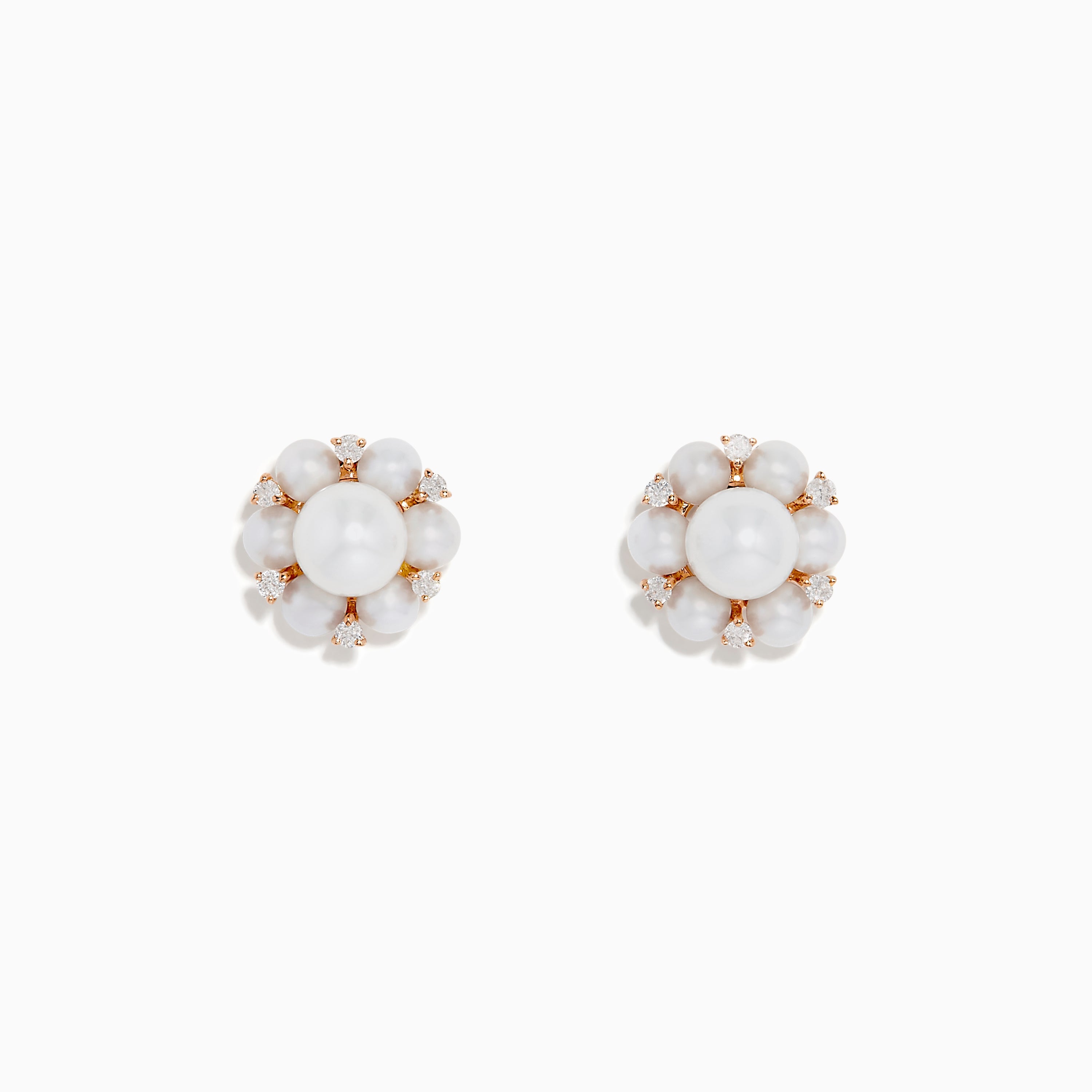 14K Rose Gold Cultured Freshwater Pearl and Diamond Earrings