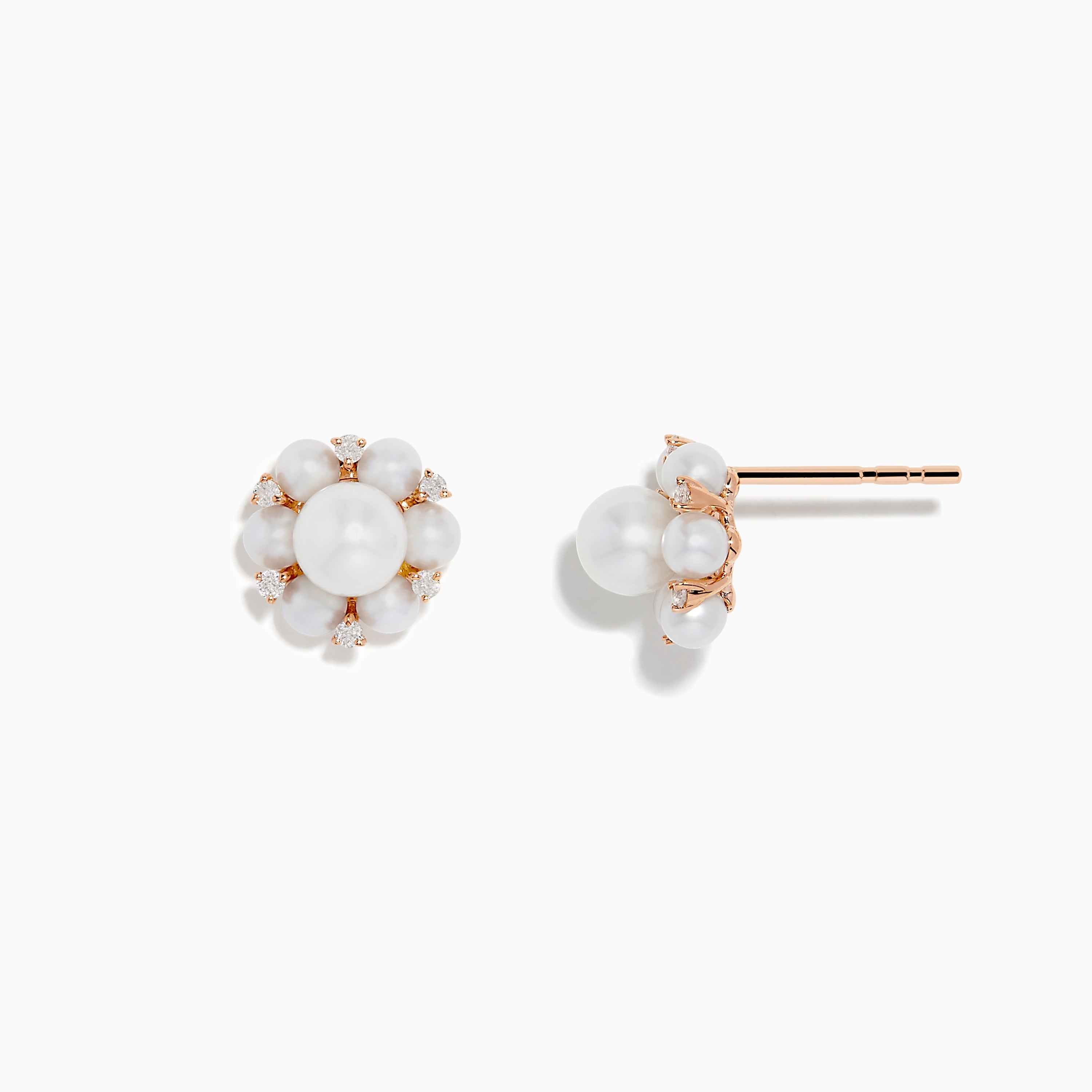 14K Rose Gold Cultured Freshwater Pearl and Diamond Earrings