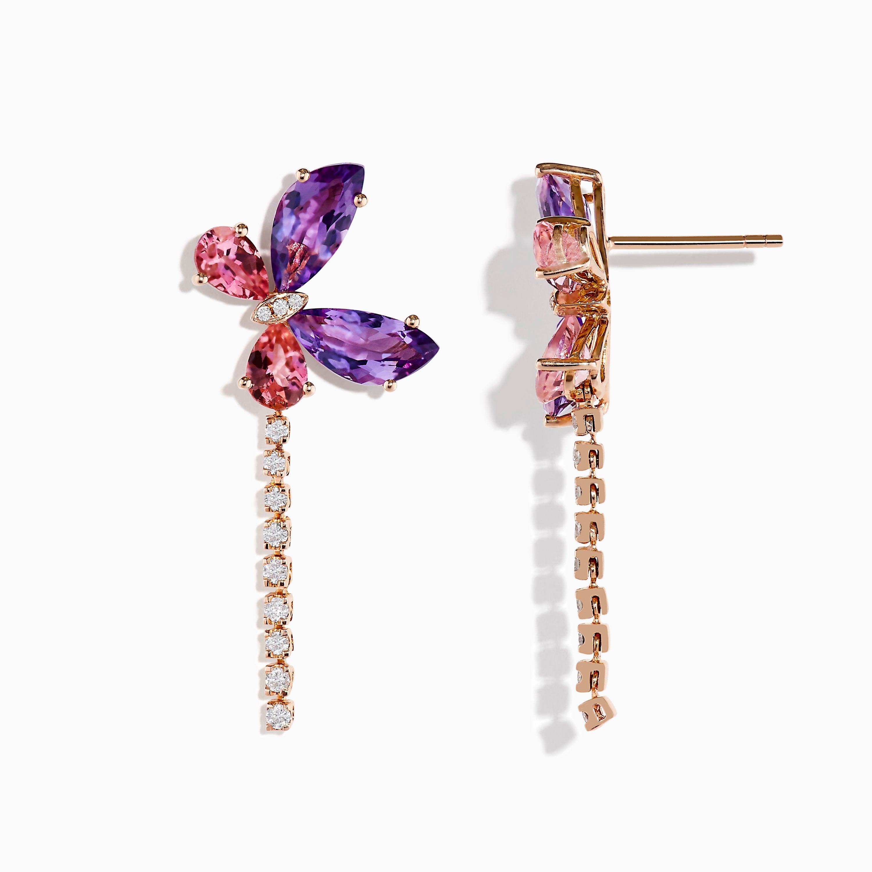 14K Rose Gold Multi-Stone and Diamond Butterfly Drop Earrings