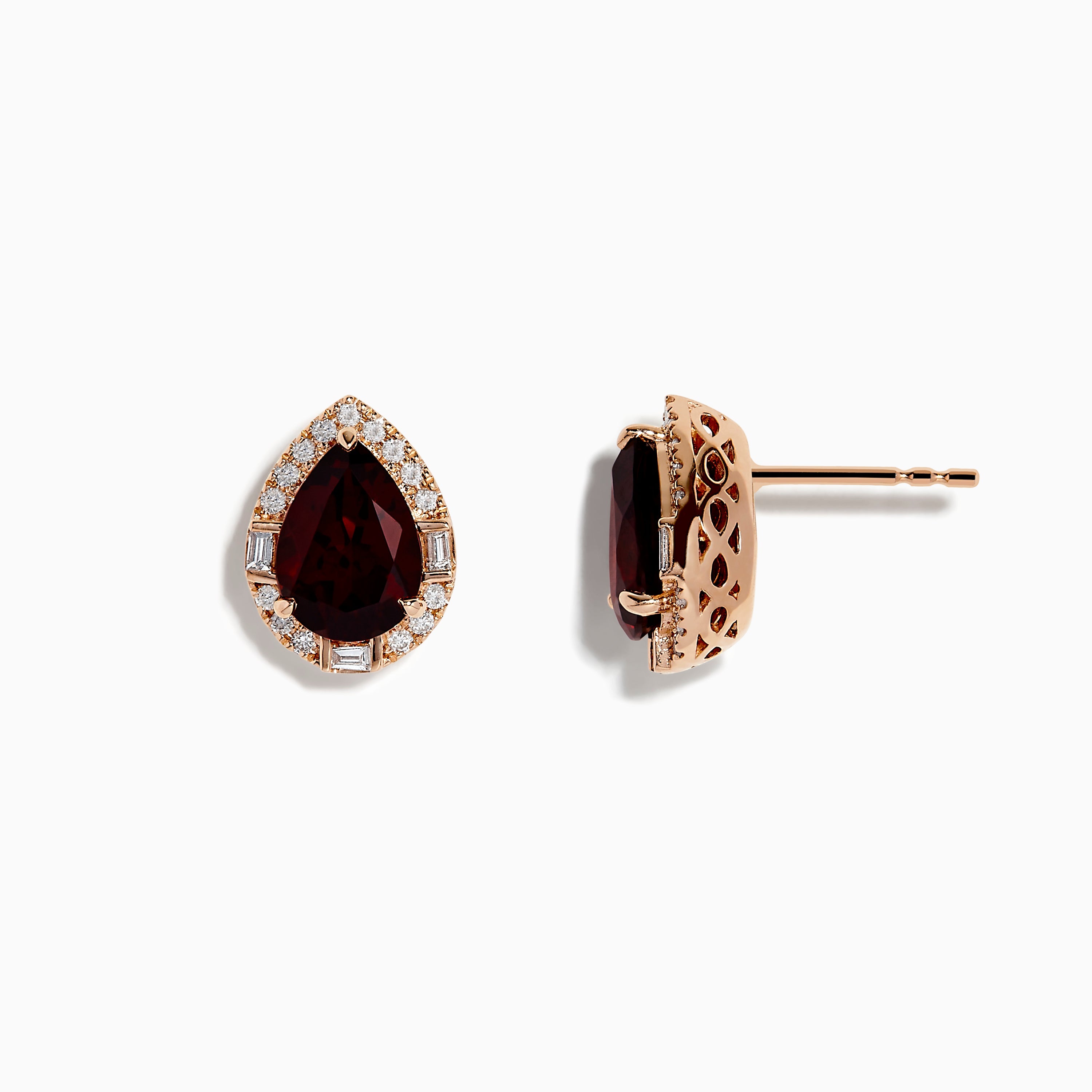 14K Rose Gold Garnet and Diamond Earrings