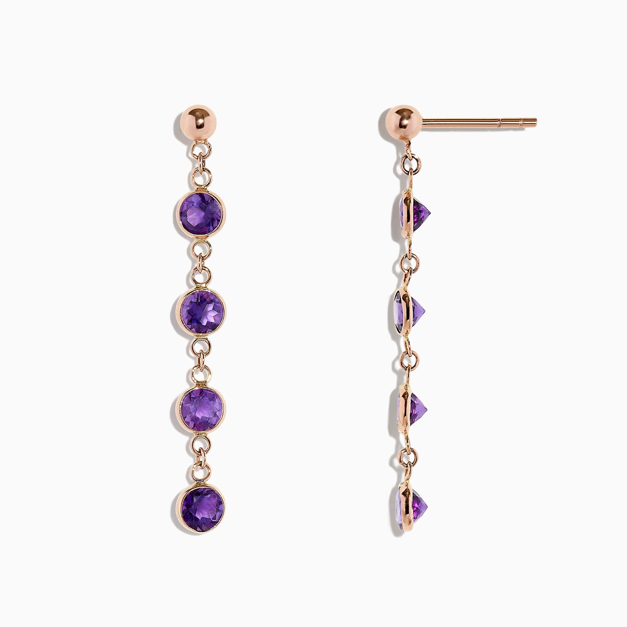 14K Rose Gold Amethyst Station Earrings, 2.08 TCW