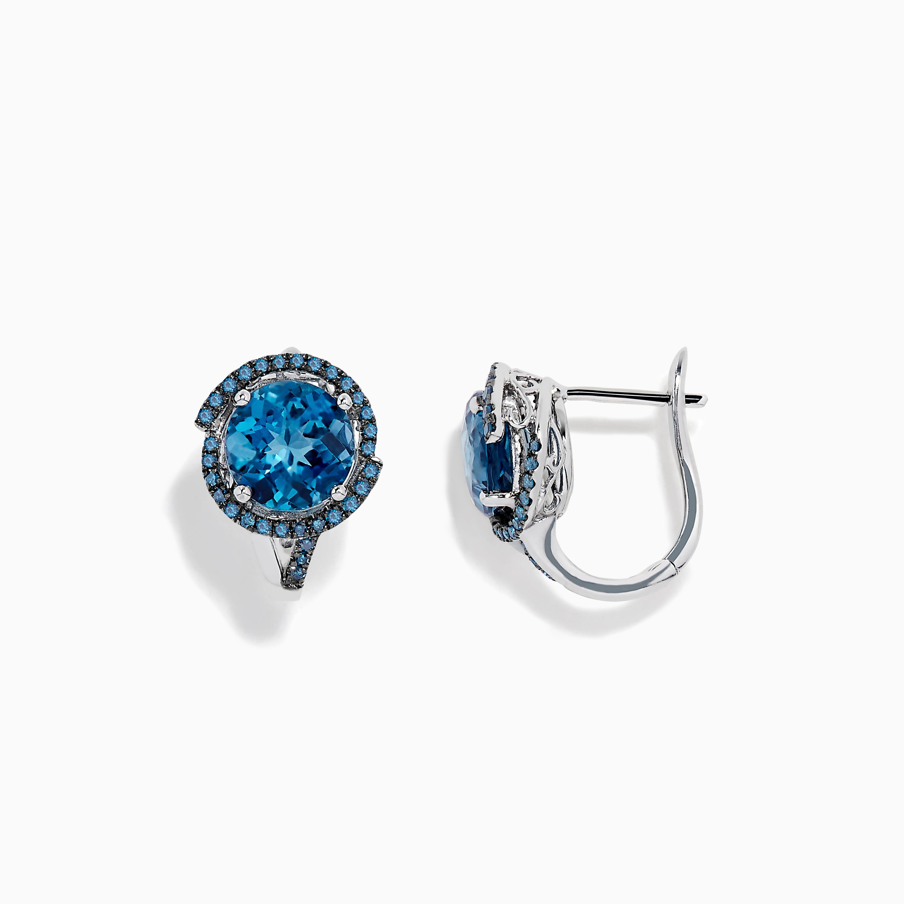 14K White Gold Blue Topaz and Blue Diamond Earrings, 3.87 TCW