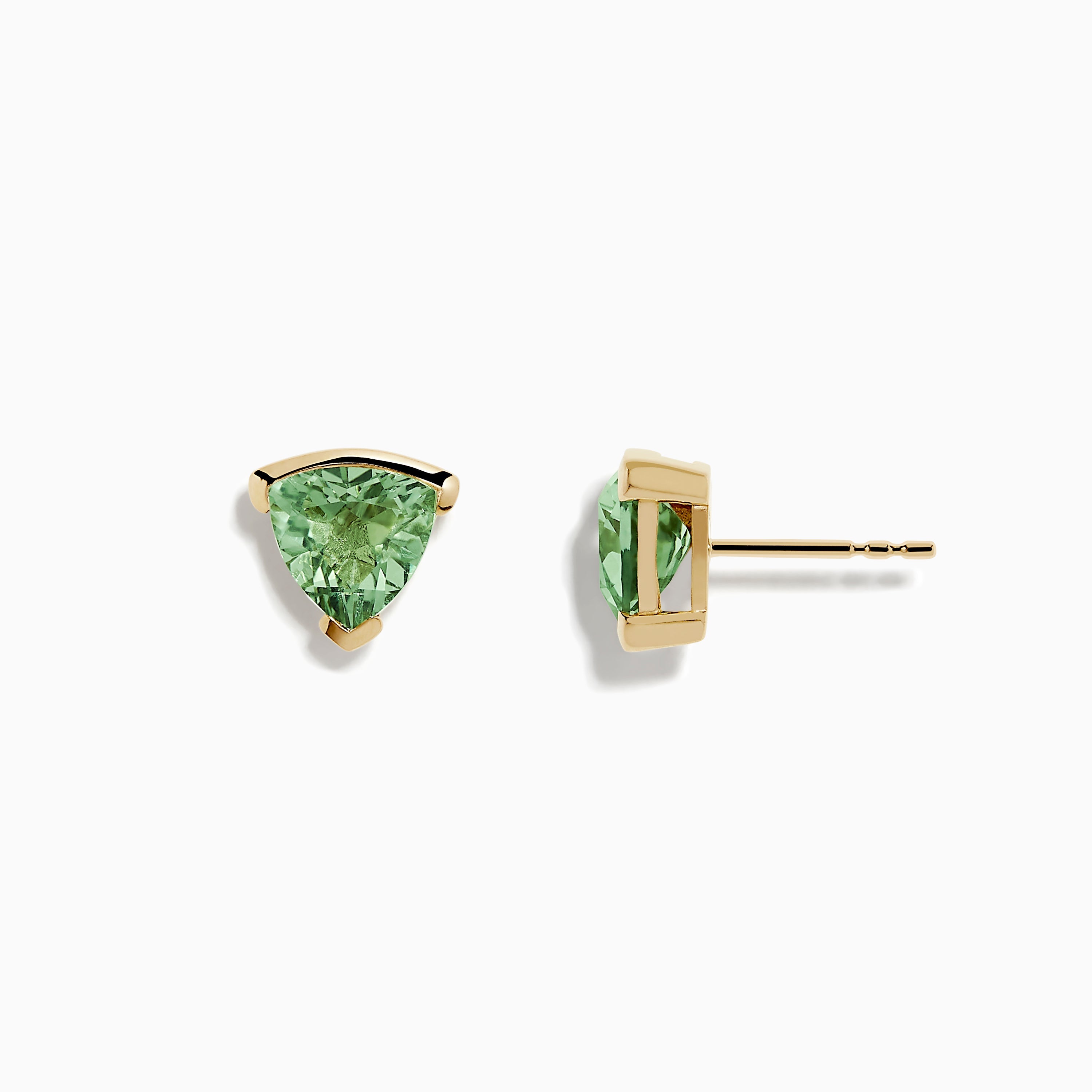 14K Yellow Gold Green Amethyst Stud Earrings