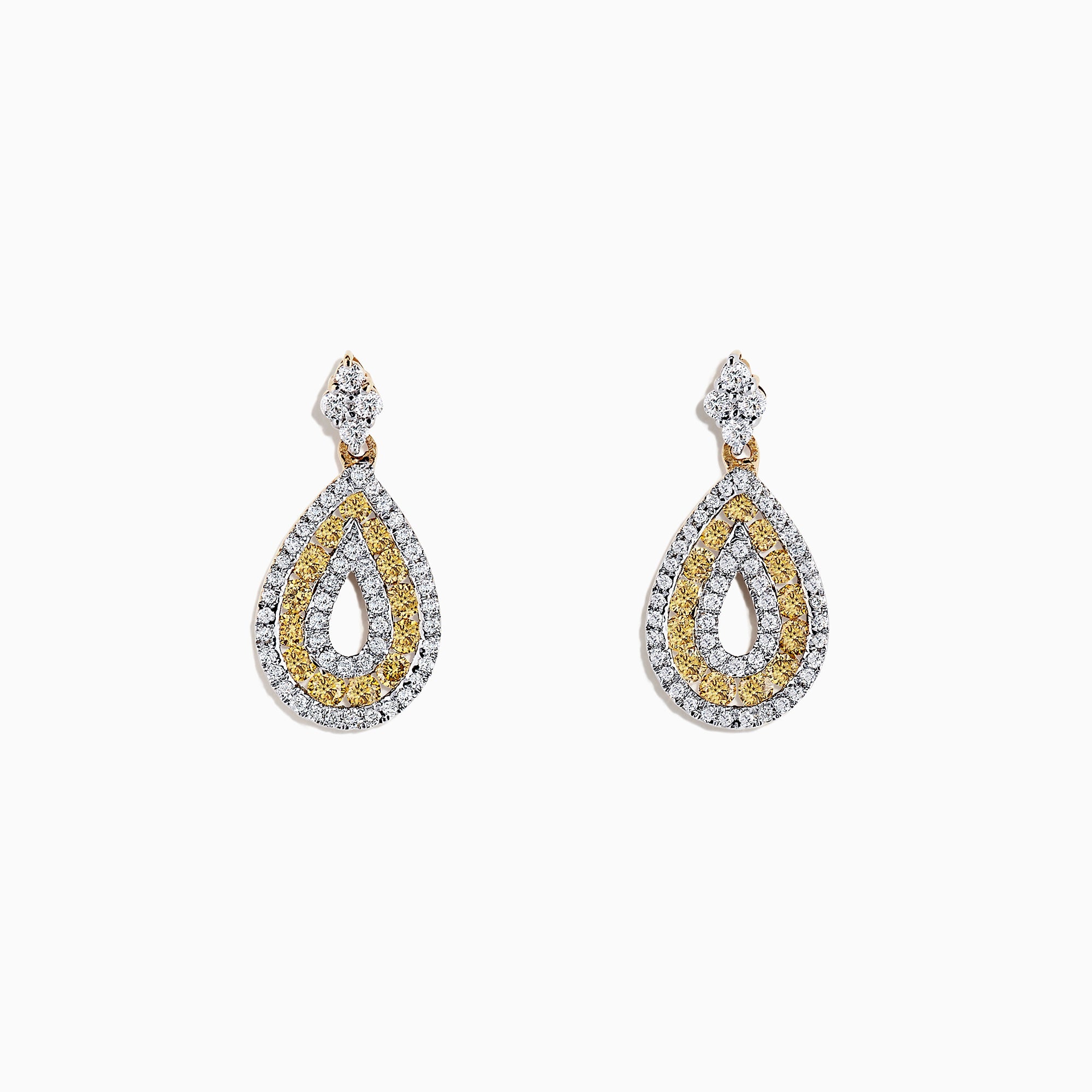 14K Yellow Gold Yellow and White Diamond Earrings, 1.25 TCW