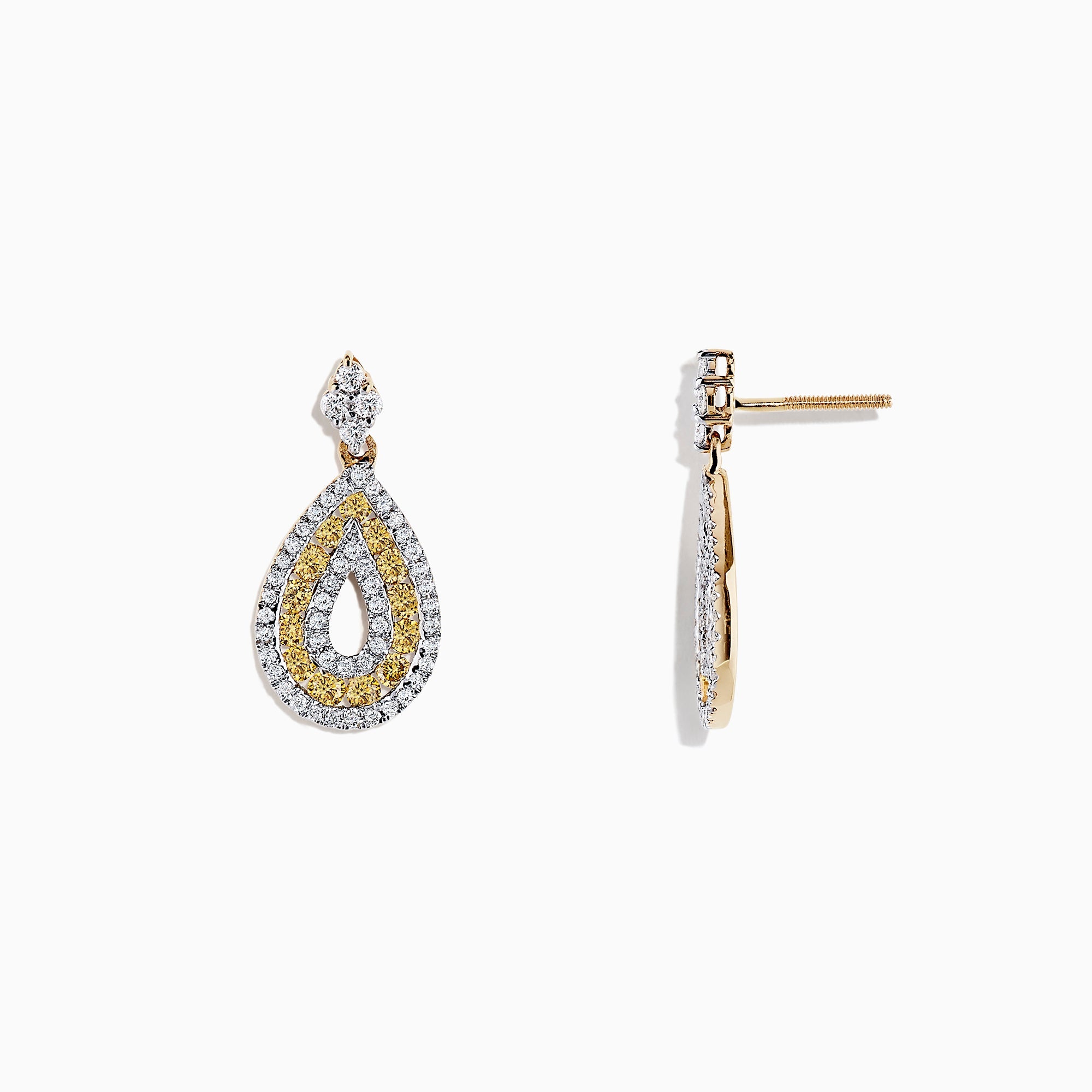 14K Yellow Gold Yellow and White Diamond Earrings, 1.25 TCW