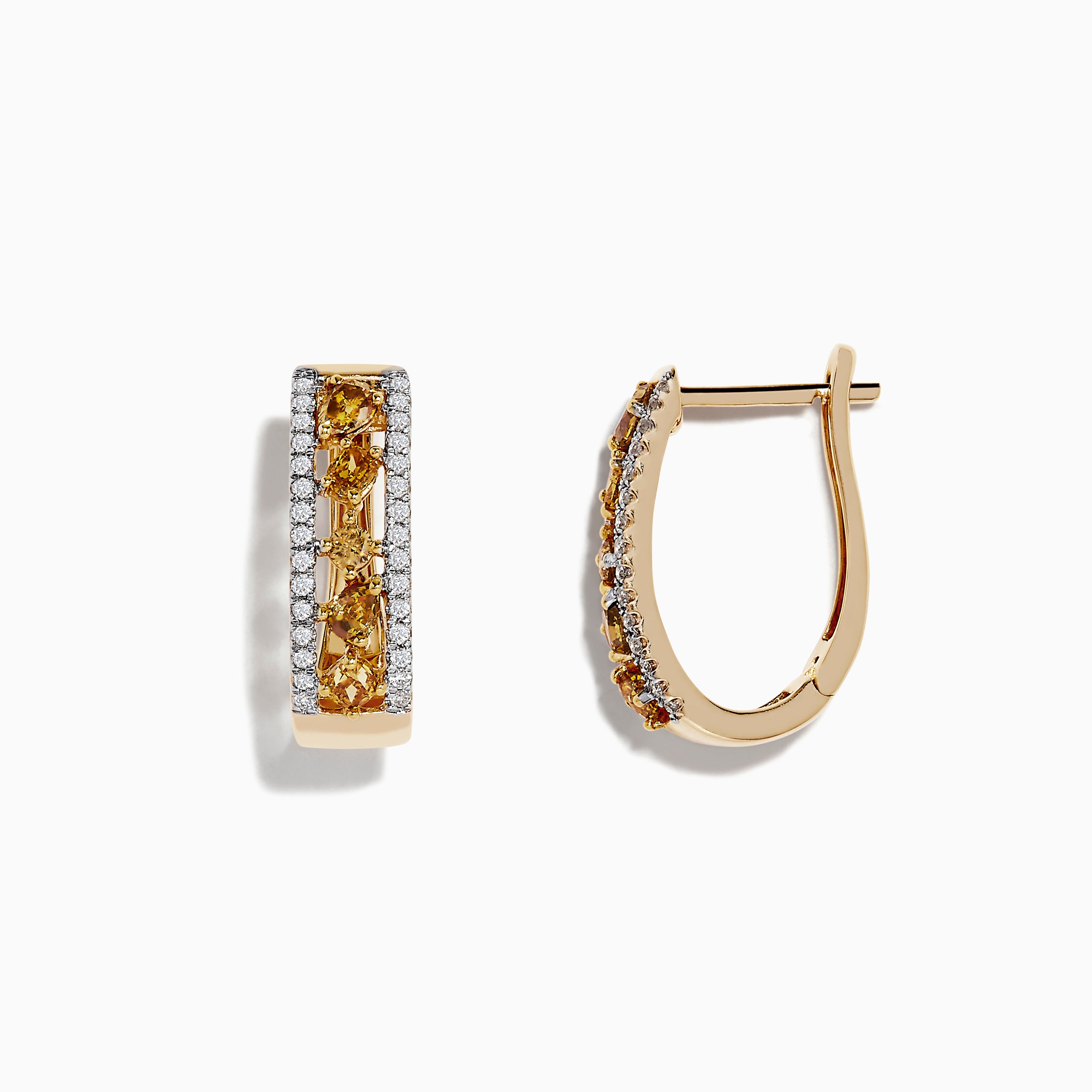 14K Gold Fancy Yellow and White Diamond Hoop Earrings, 1.00 TCW