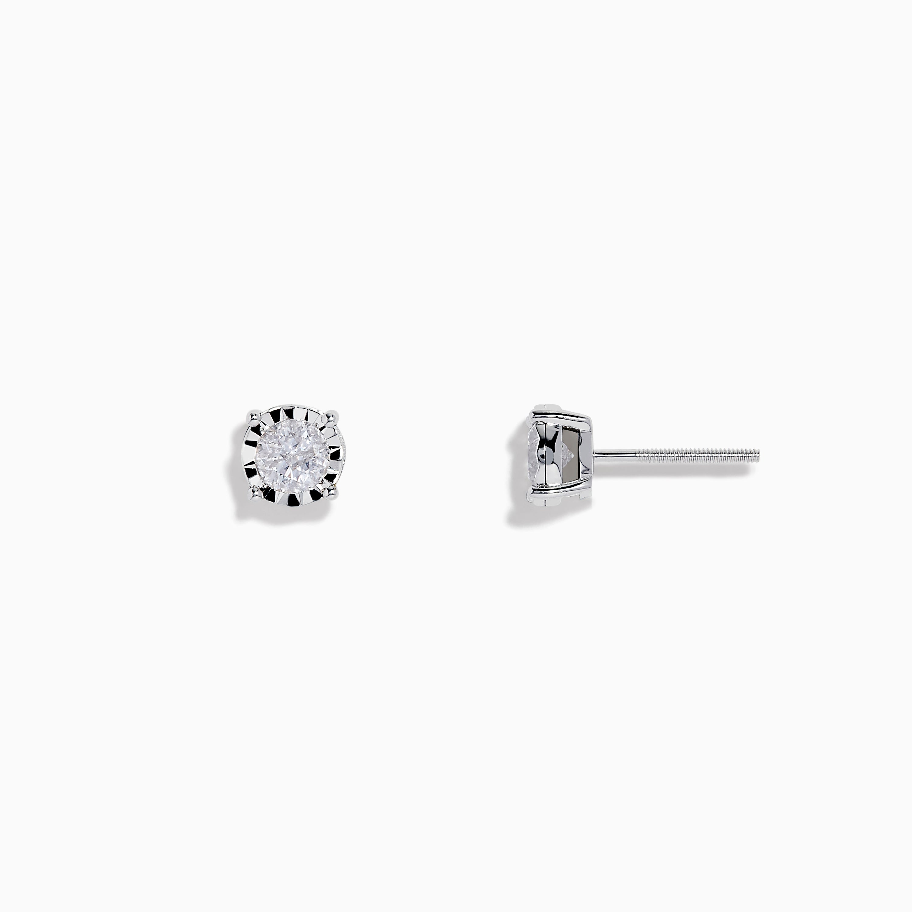 14K White Gold Diamond Solitaire Stud Earrings 0.59 TCW