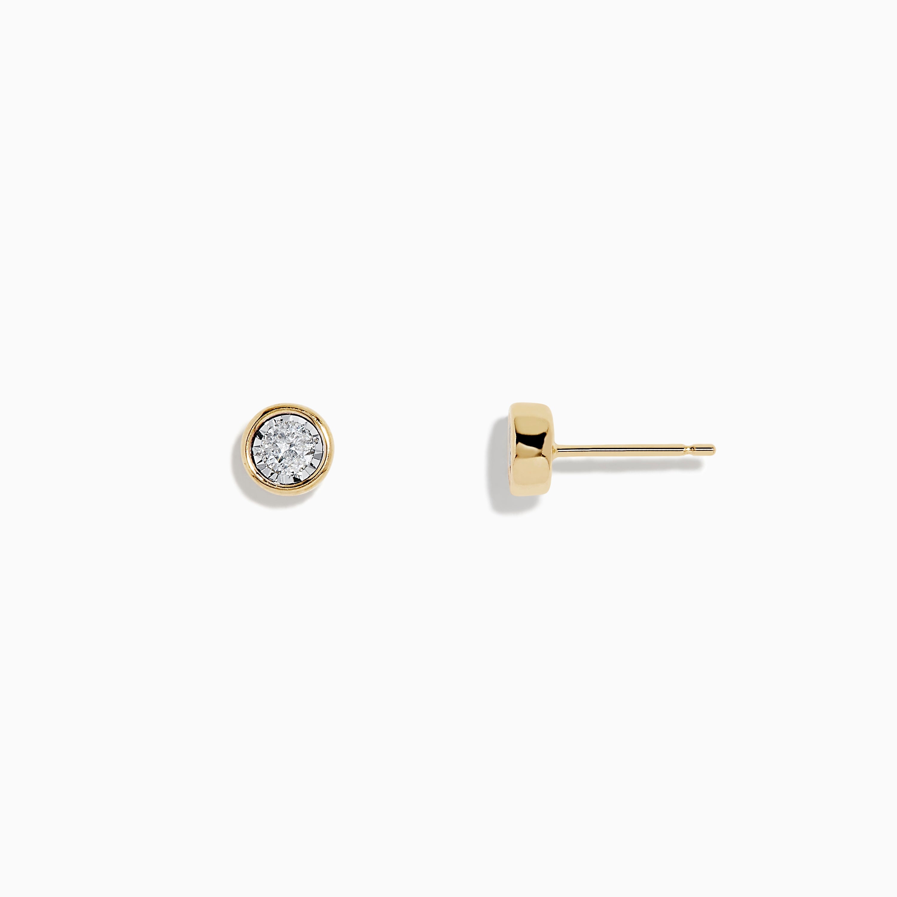 14K Two-Tone Gold Bezel Set Diamond Solitaire Stud Earrings 0.23 TCW