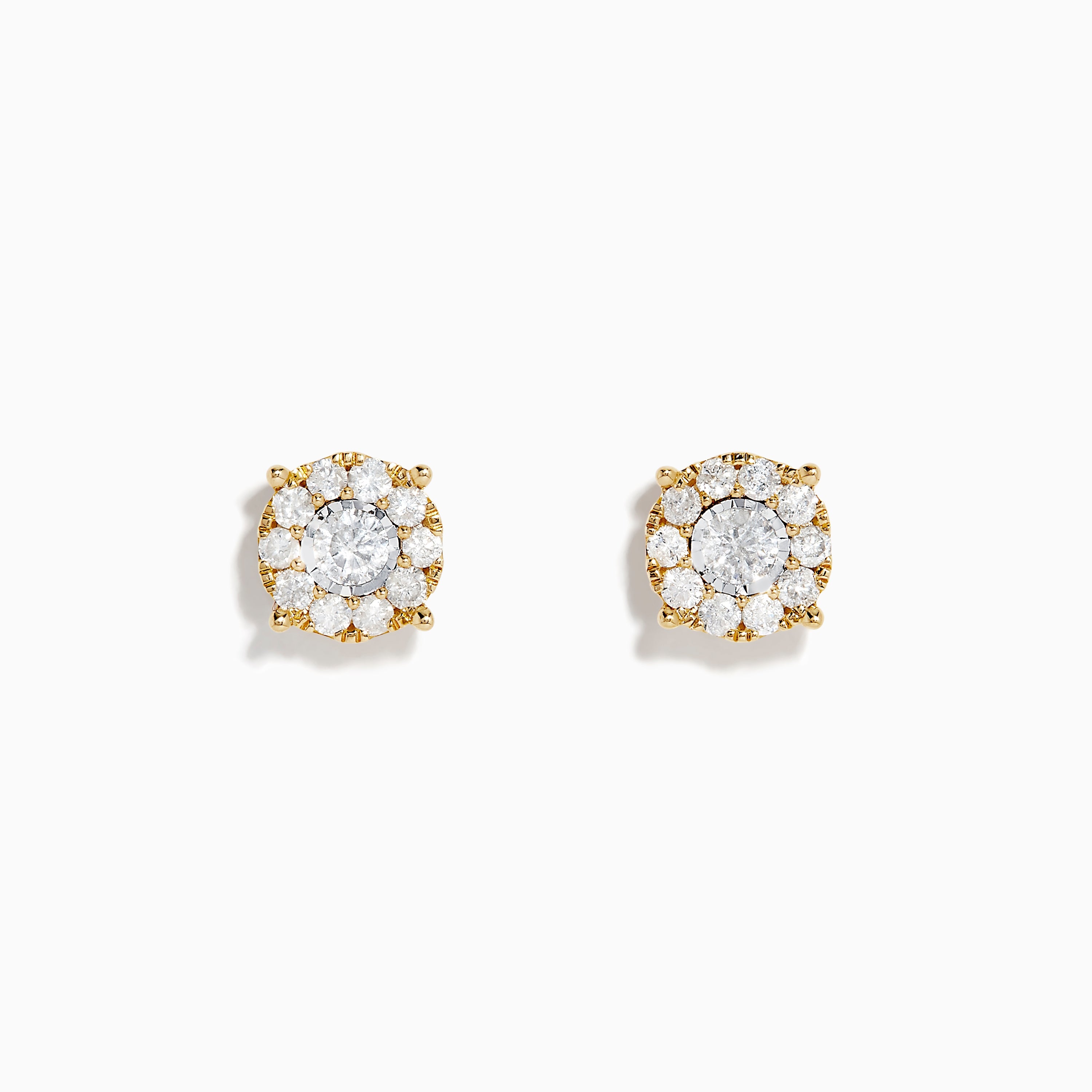 14K Two-Tone Gold Diamond Cluster Stud Earrings 0.96 TCW