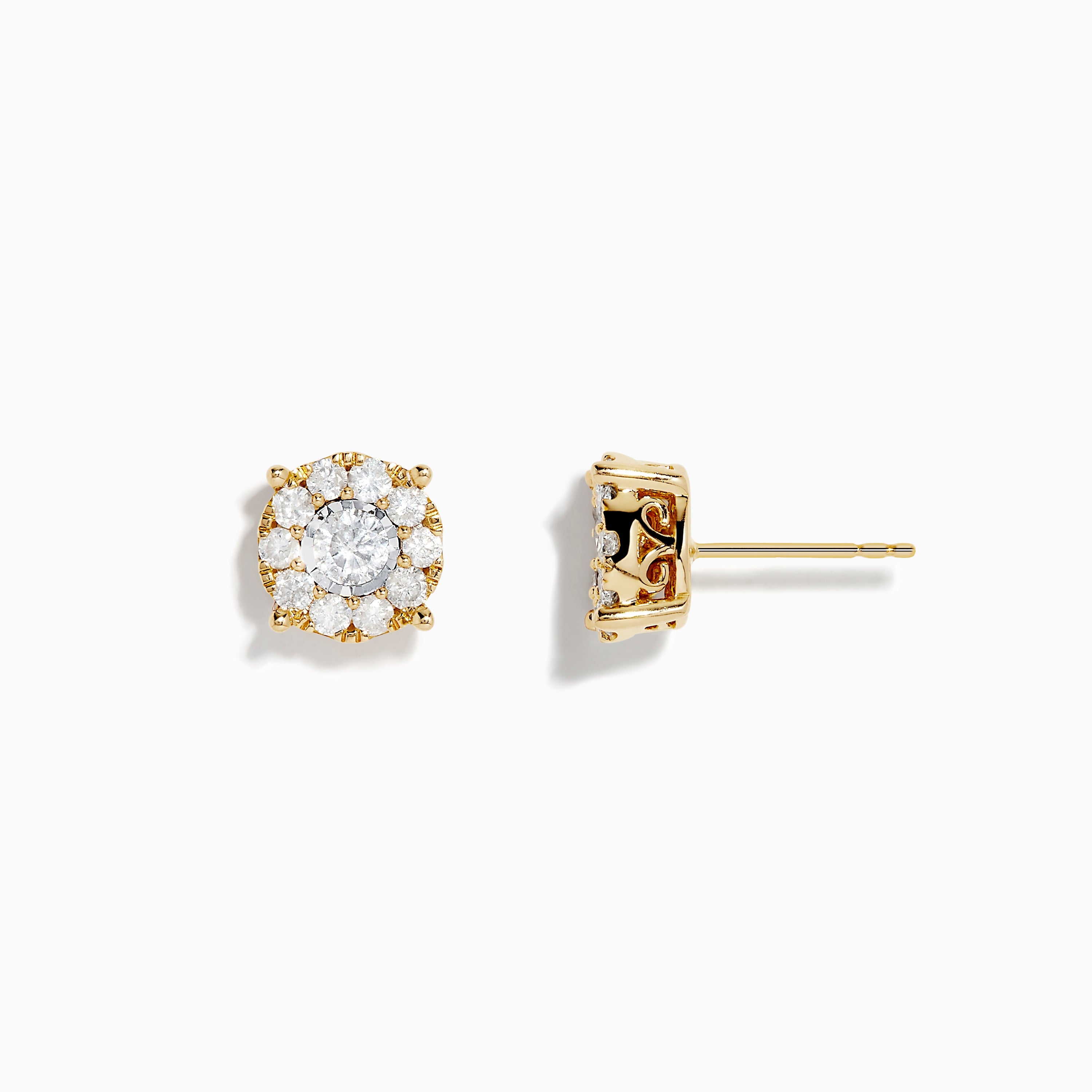 14K Two-Tone Gold Diamond Cluster Stud Earrings 0.96 TCW