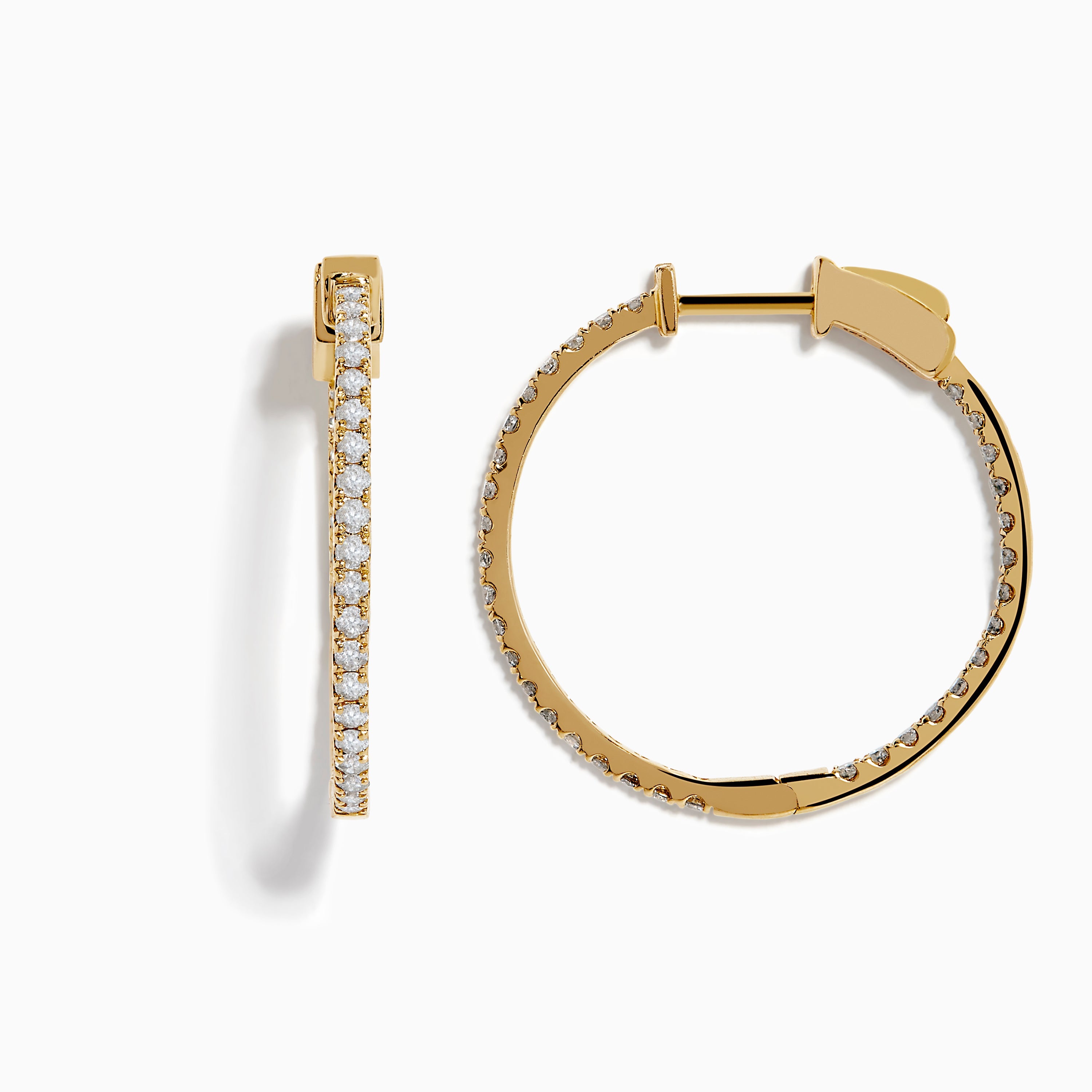 D'Oro 14K Yellow Gold Diamond Hoop Earrings