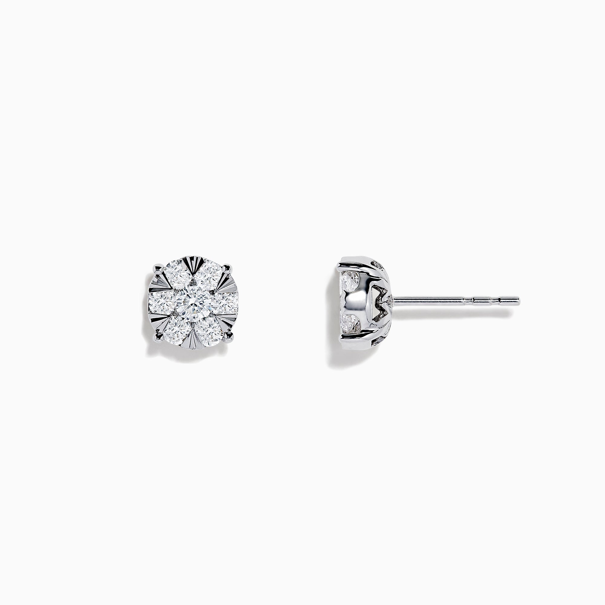 14K White Gold Diamond Cluster Stud Earrings, 1.01 TCW