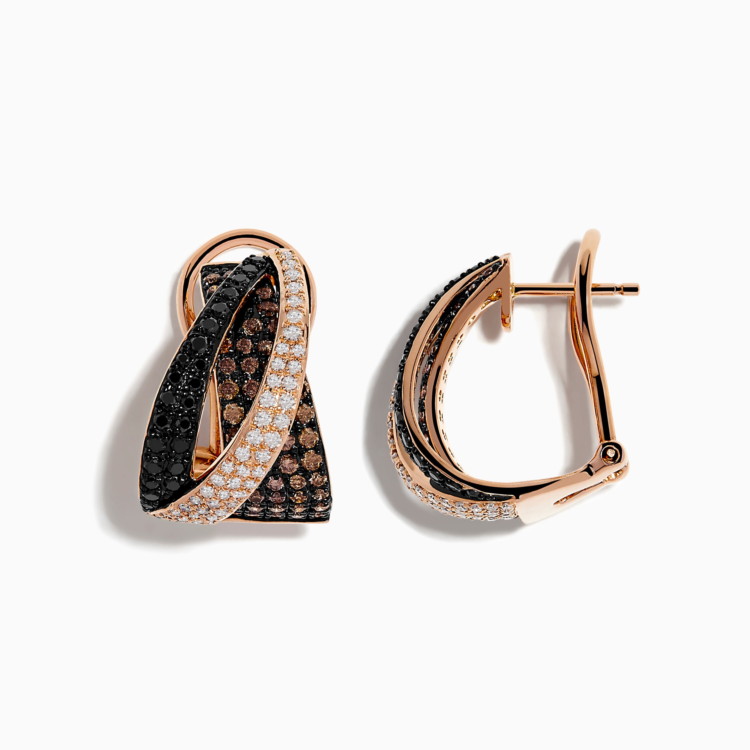 14K Rose Gold Espresso, Black, and White Diamond Earrings