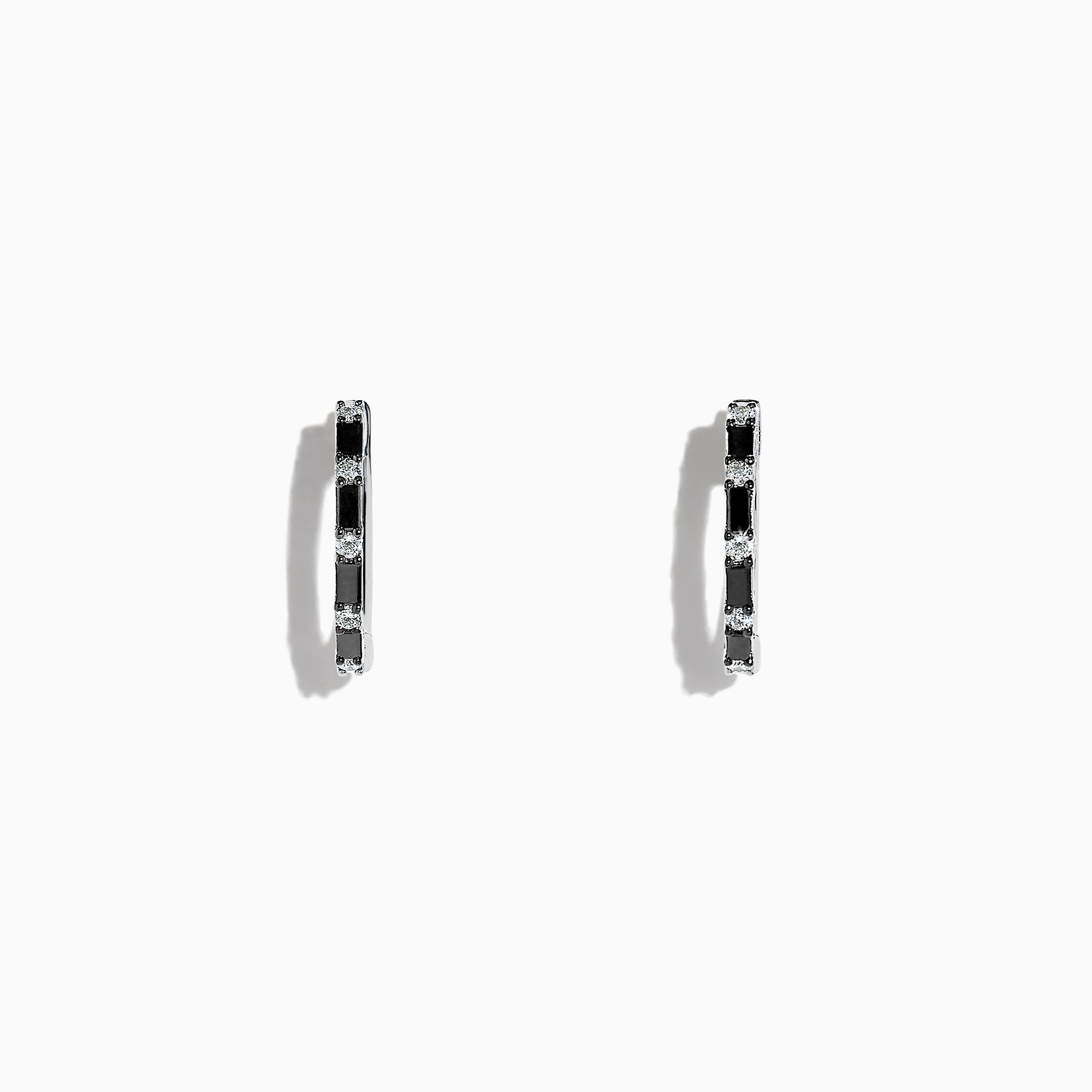 14K White Gold Black and White Diamond Hoop Earrings, 0.45 TCW