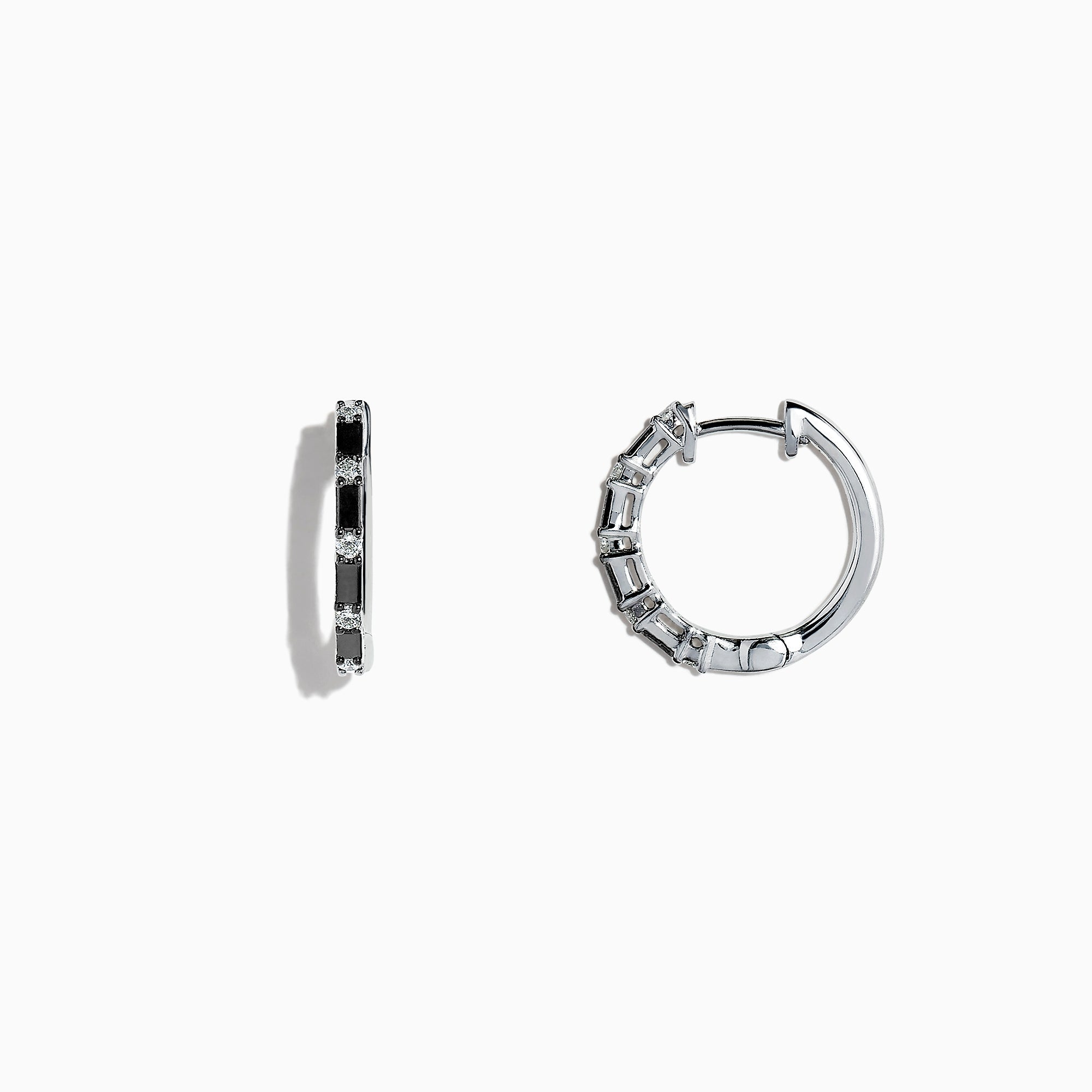 14K White Gold Black and White Diamond Hoop Earrings, 0.45 TCW