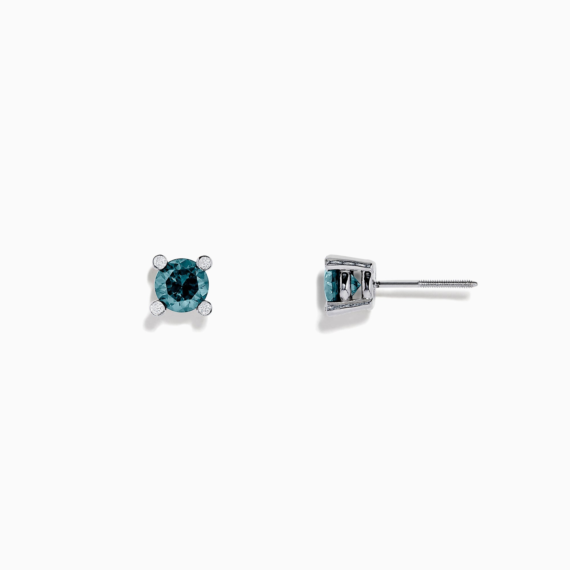 14K White Gold Blue Diamond Stud Earrings, 1.03 TCW