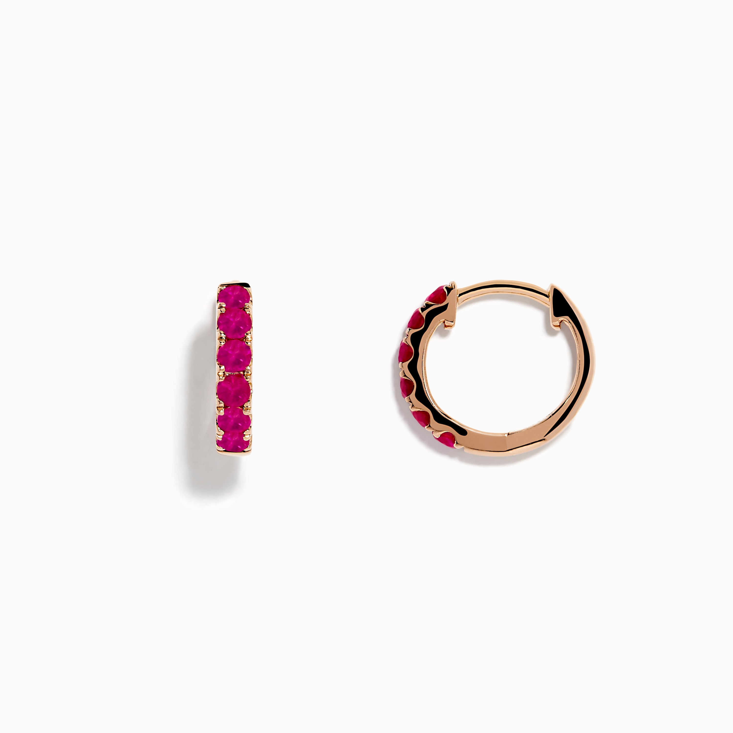 14K Rose Gold Pink Sapphire Huggie Earrings