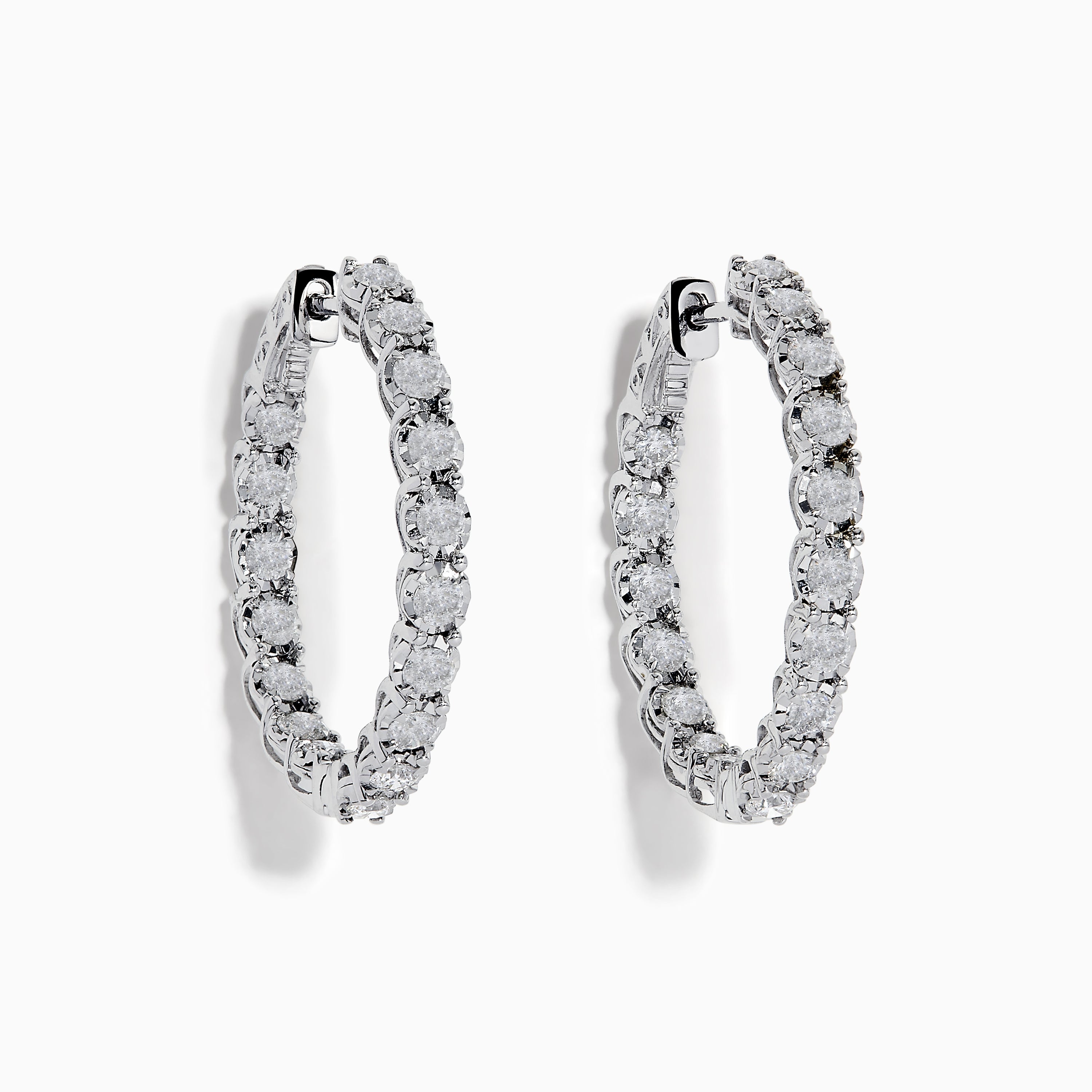 14K White Gold Diamond Hoop Earrings