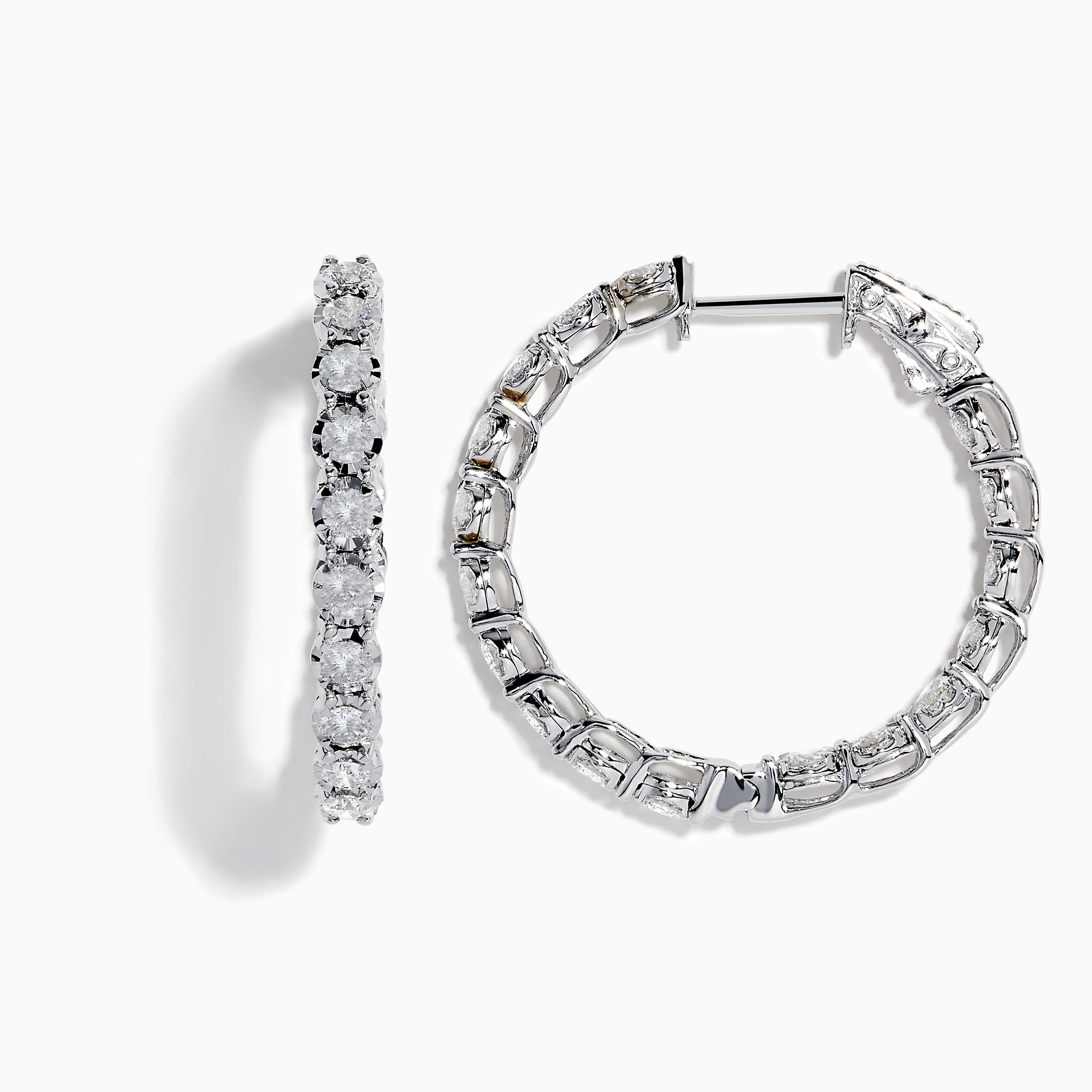 14K White Gold Diamond Hoop Earrings