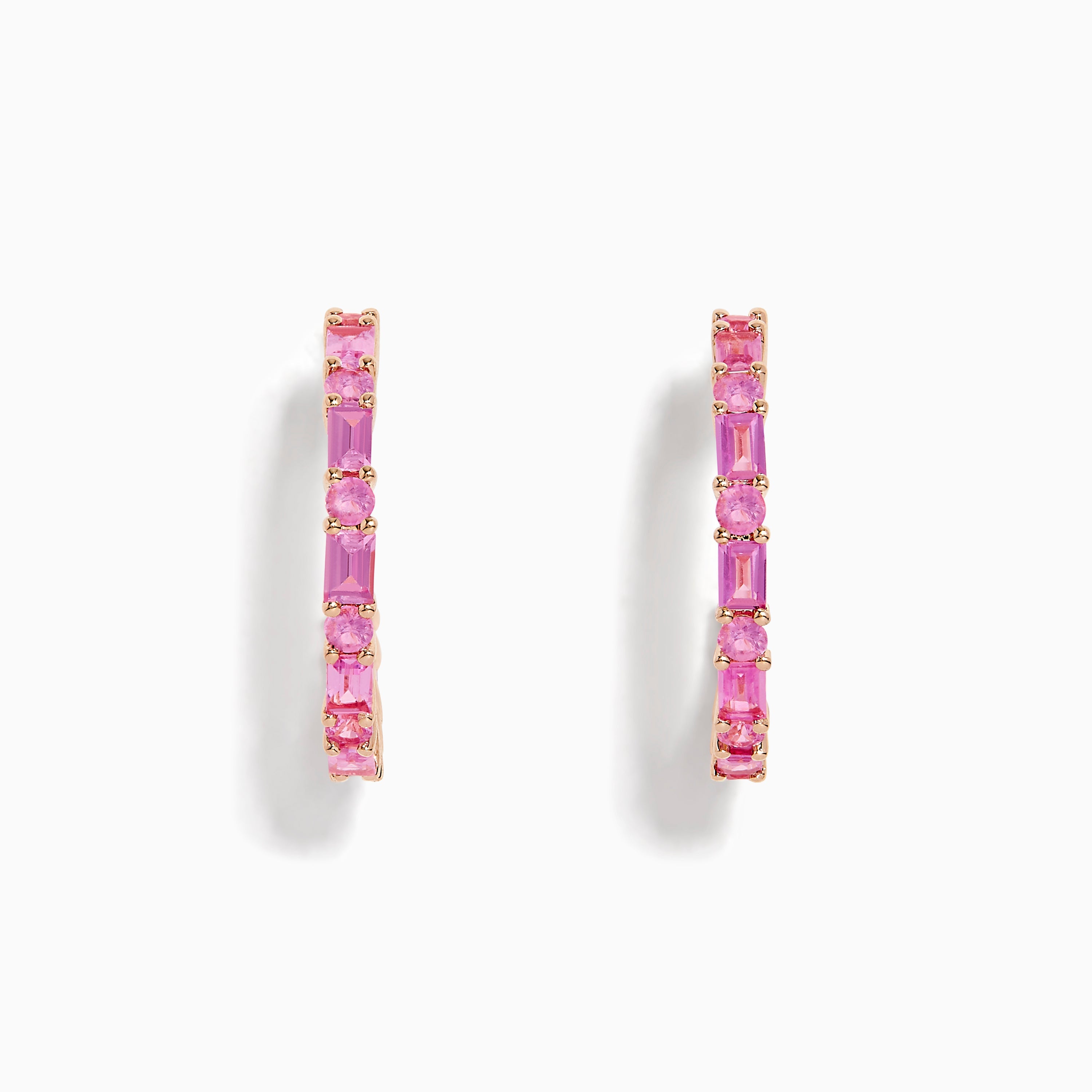 14K Rose Gold Pink Sapphire Hoop Earrings