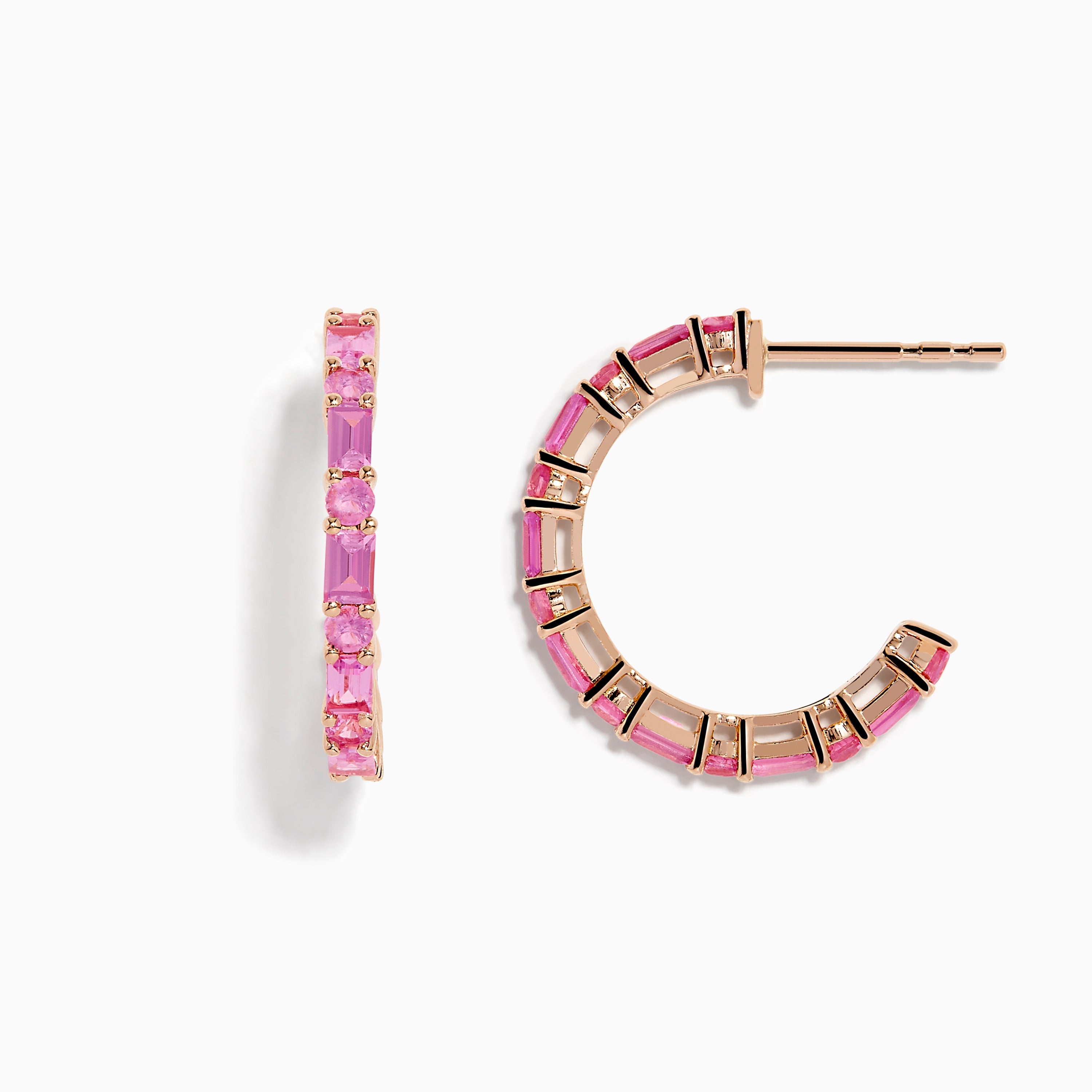 14K Rose Gold Pink Sapphire Hoop Earrings