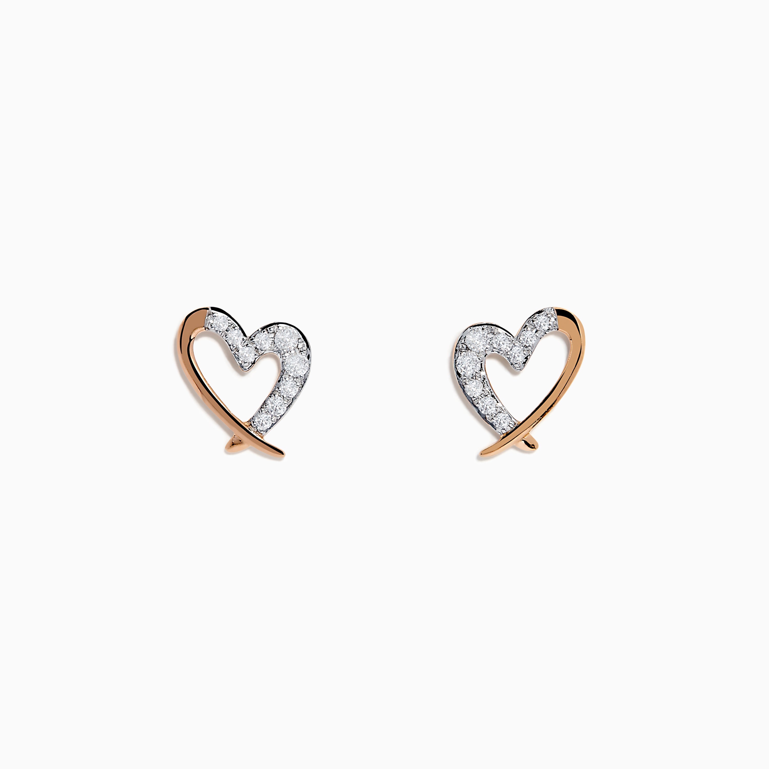 14K Rose Gold Diamond Open Heart Earrings