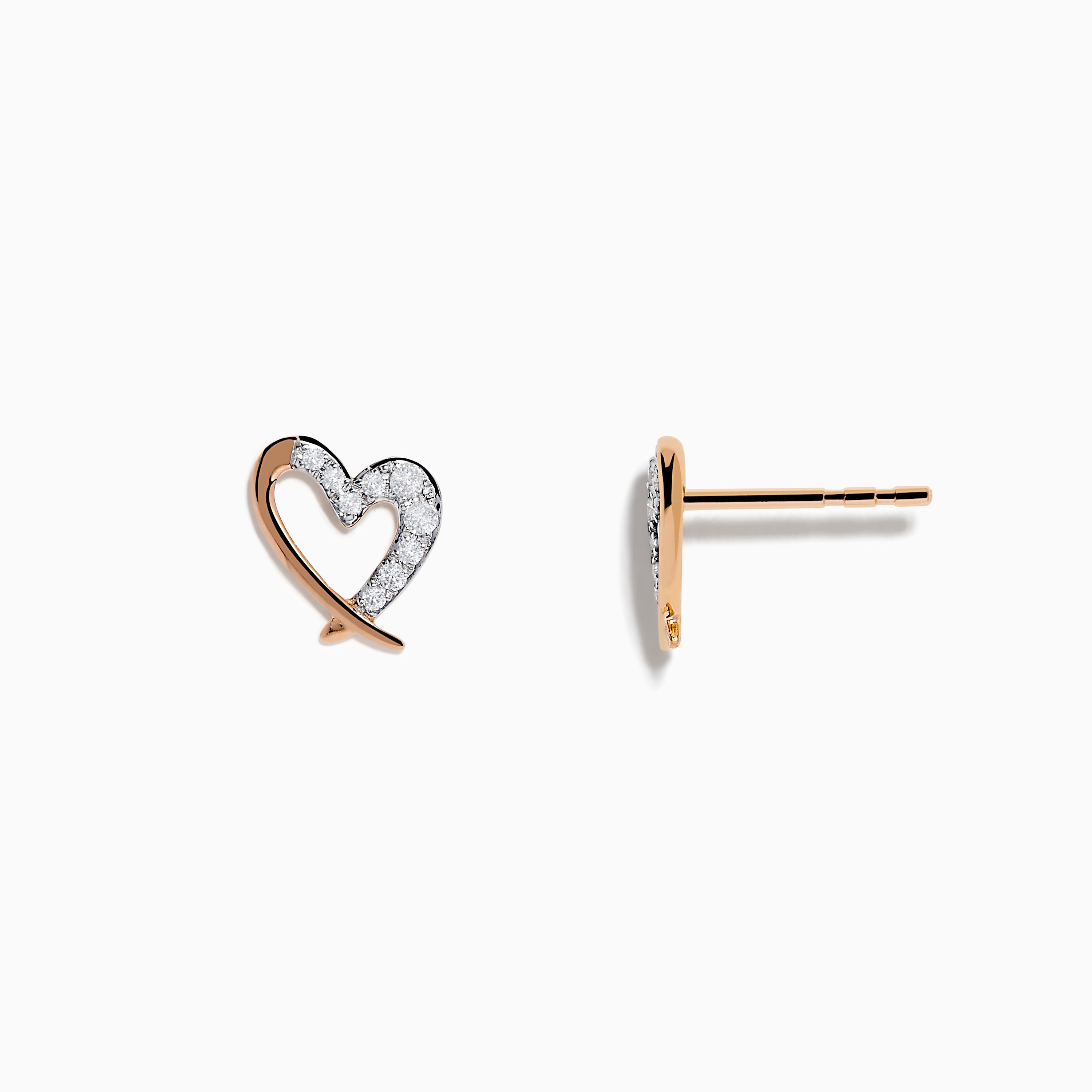 14K Rose Gold Diamond Open Heart Earrings