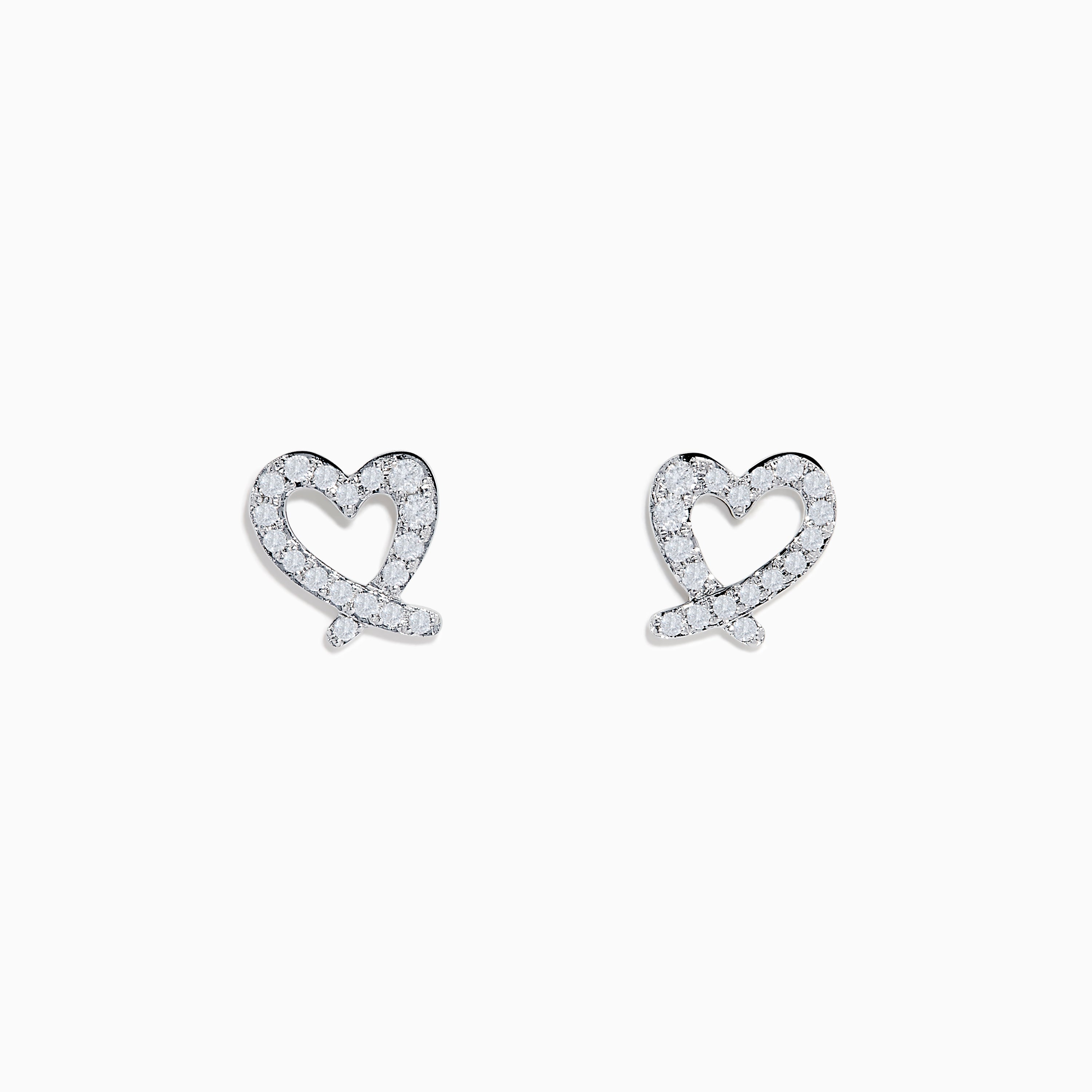 14K White Gold Diamond Heart Earrings