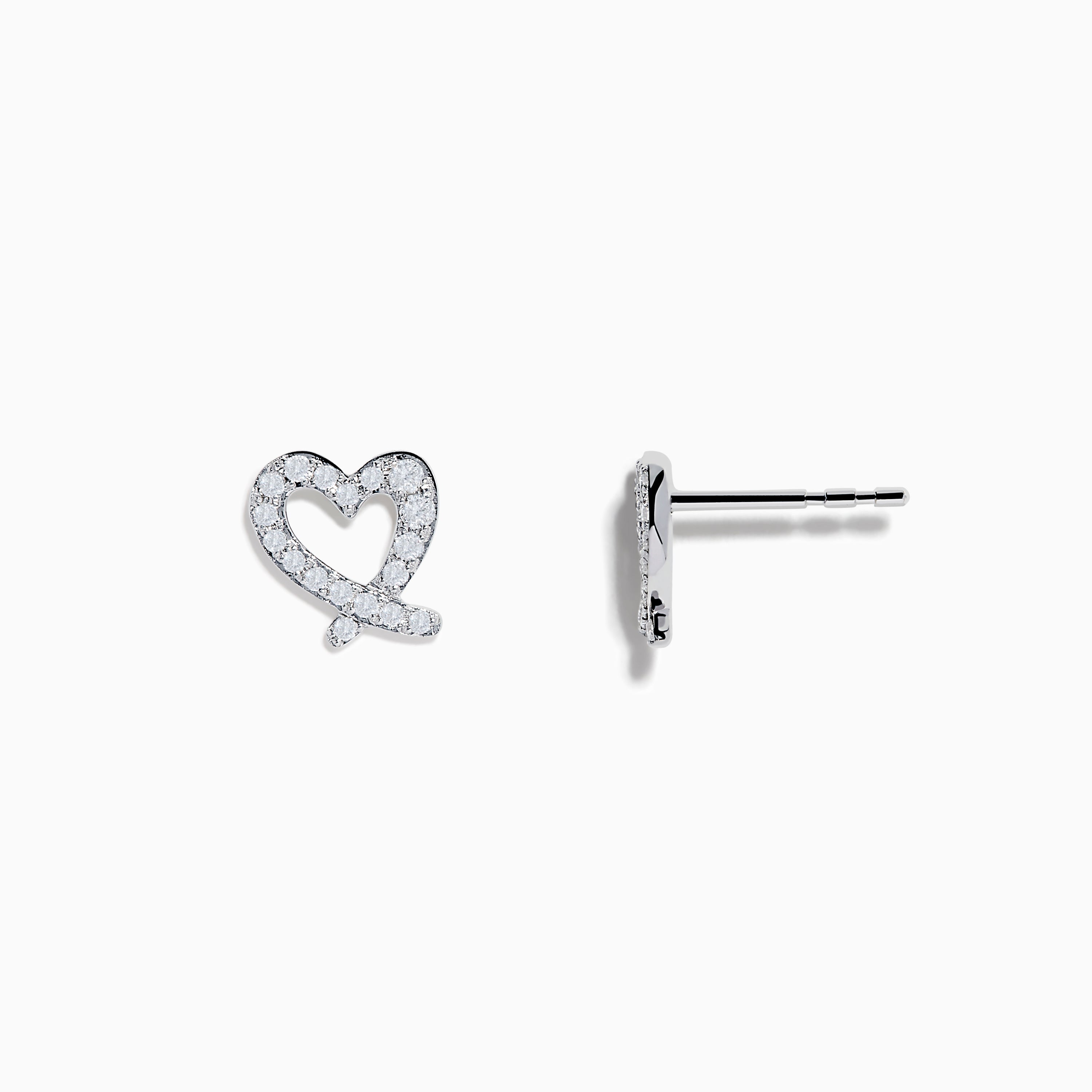 14K White Gold Diamond Heart Earrings