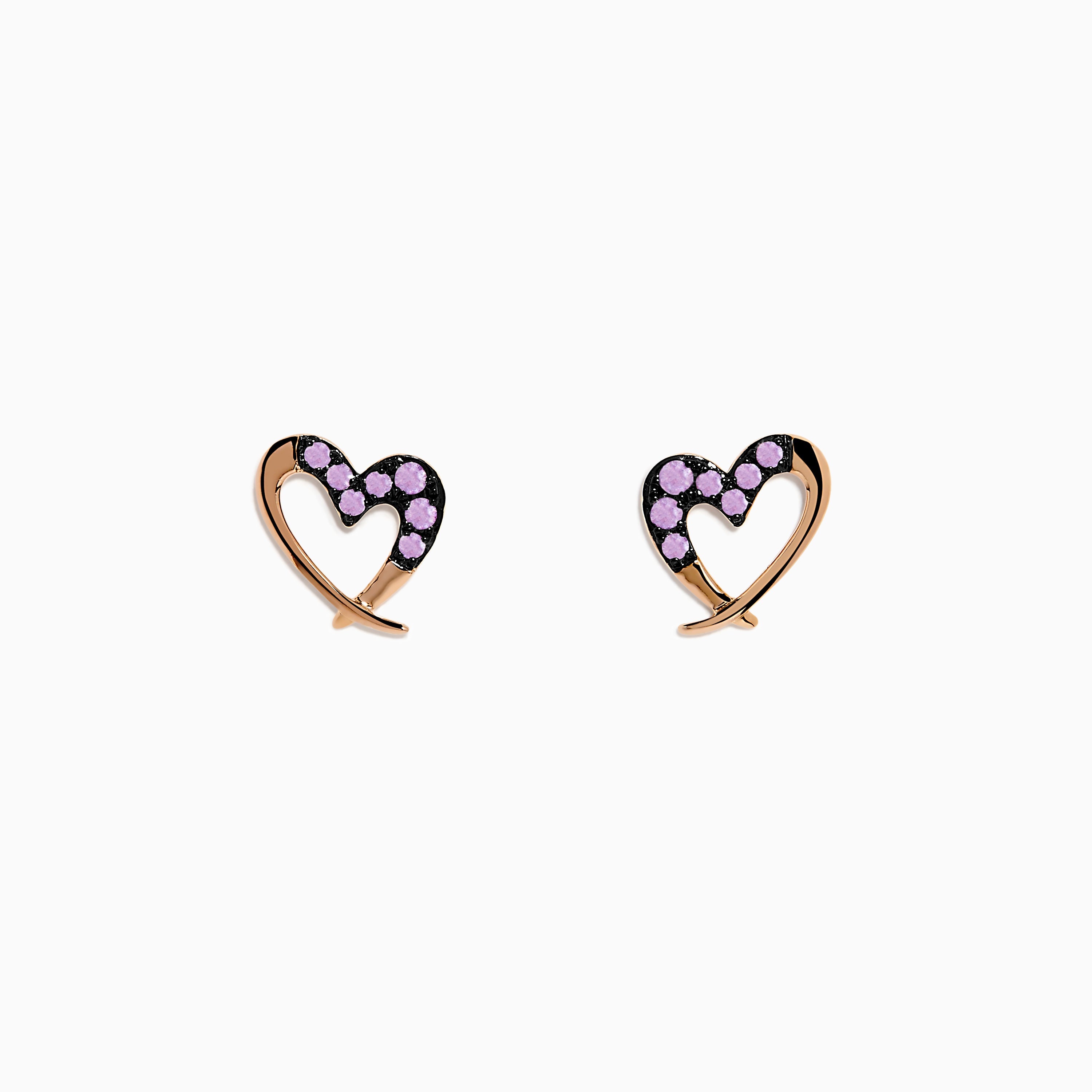 14K Rose Gold Multi Sapphire Heart Earrings