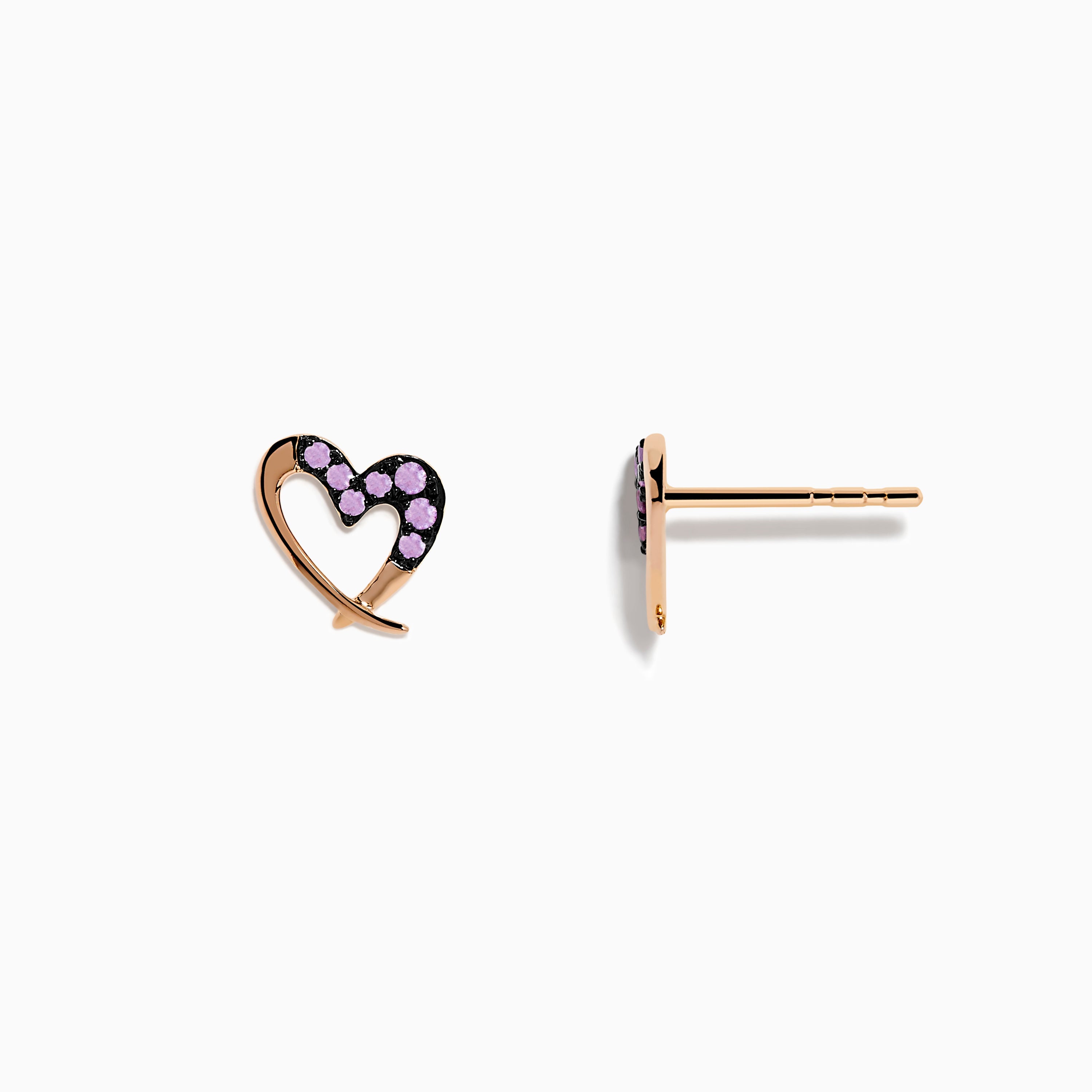 14K Rose Gold Multi Sapphire Heart Earrings