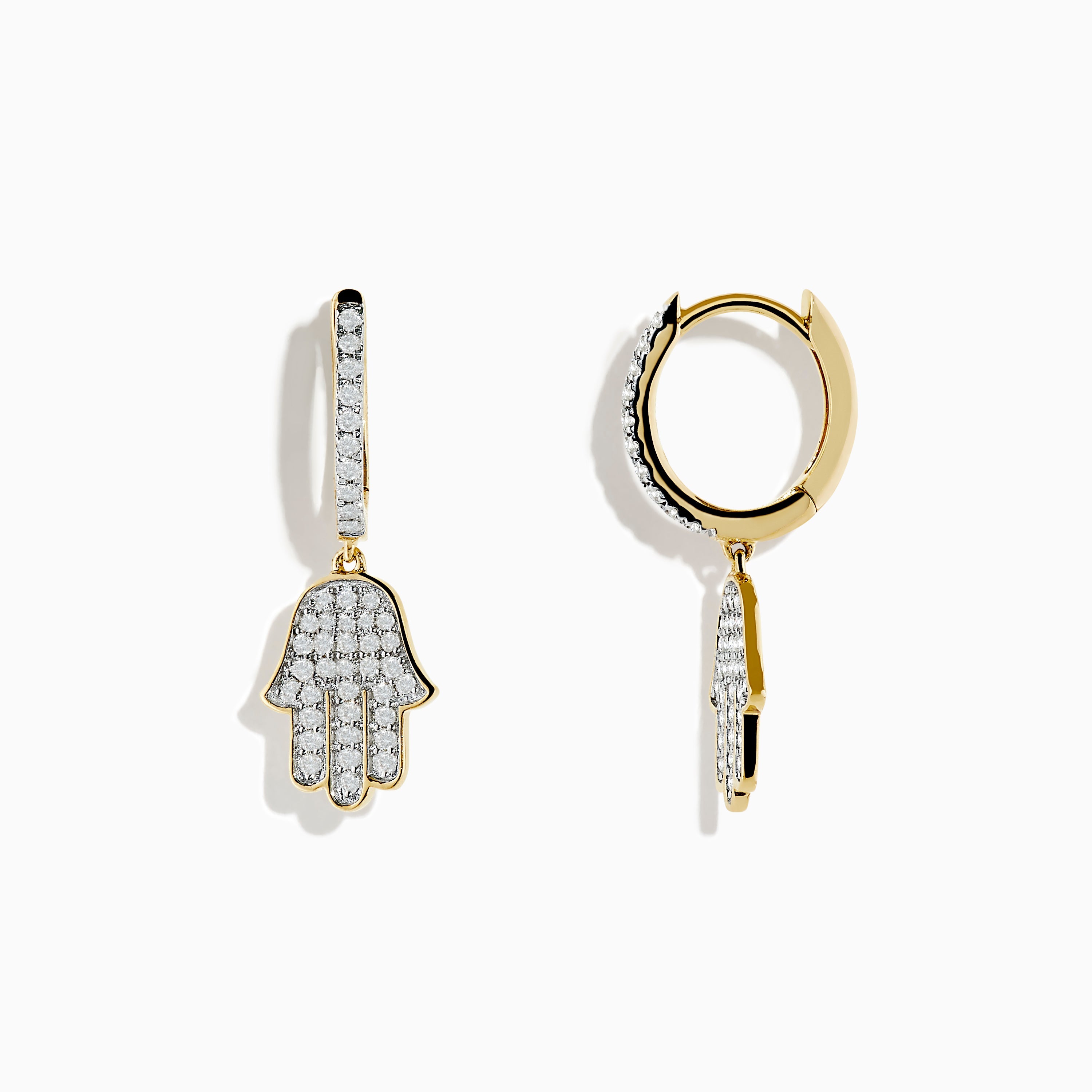 Novelty 14K Yellow Gold Diamond Hamsa Earrings