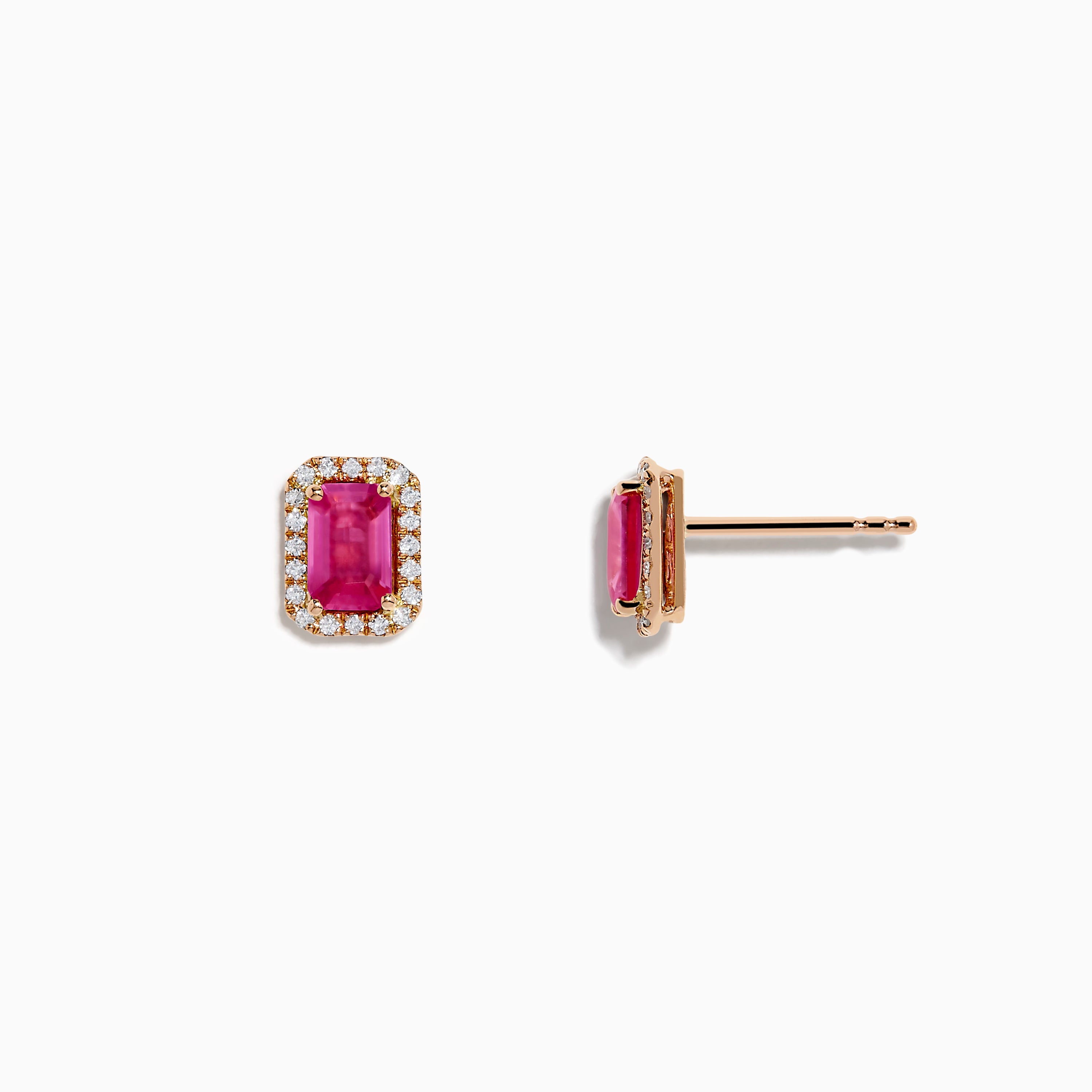 14K Rose Gold Pink Sapphire and Diamond Earrings