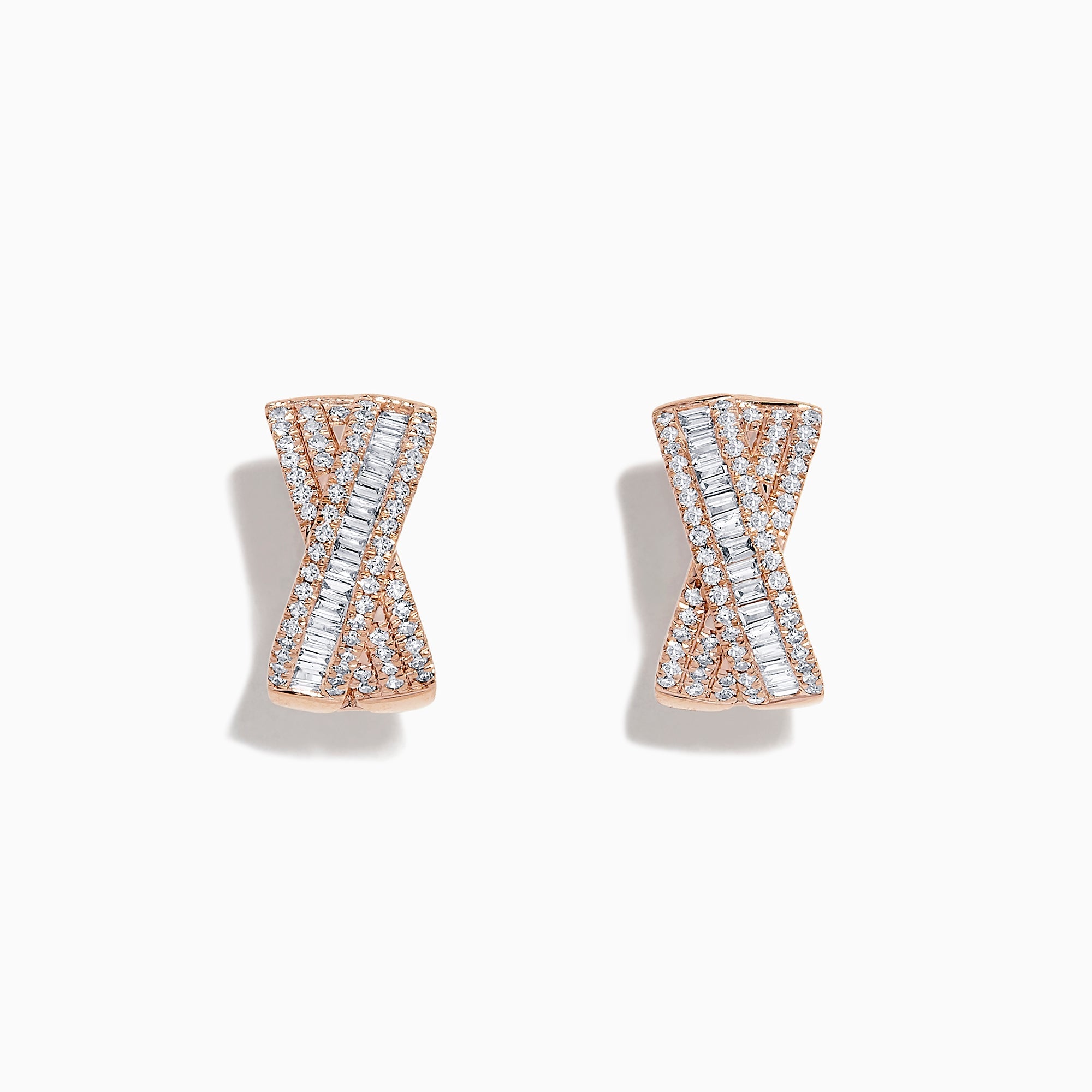 14K Rose Gold Diamond Cross Over Earrings, 0.60 TCW