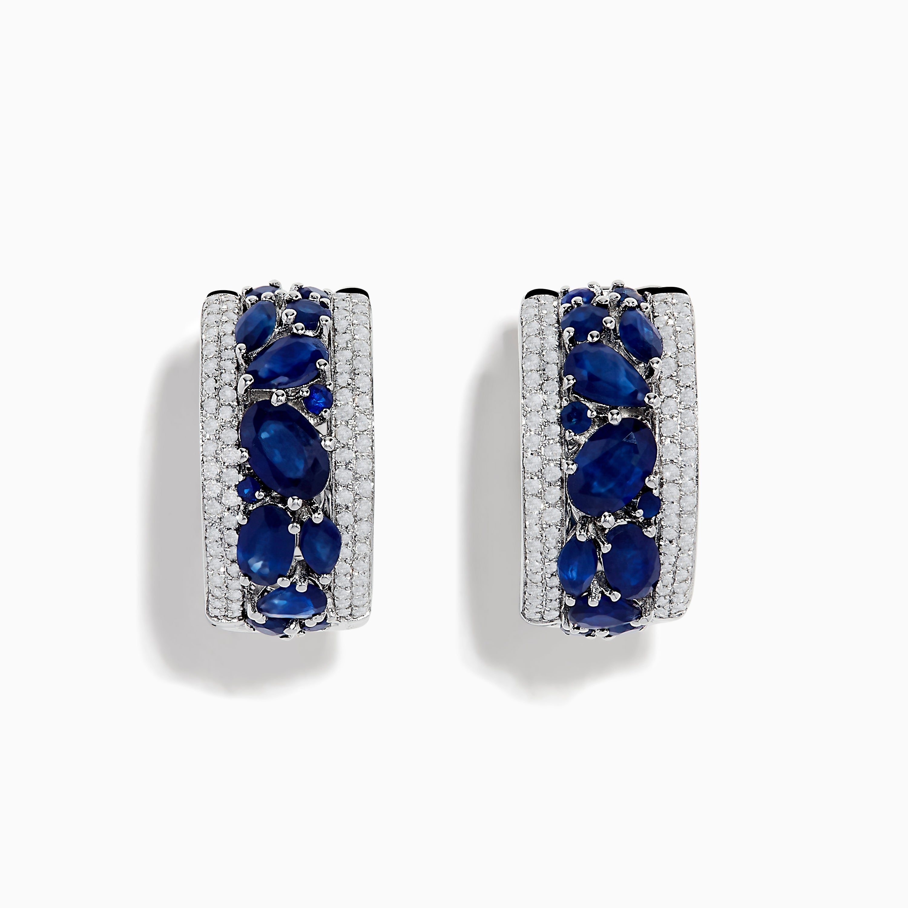 14K White Gold Sapphire and Diamond Huggie Earrings