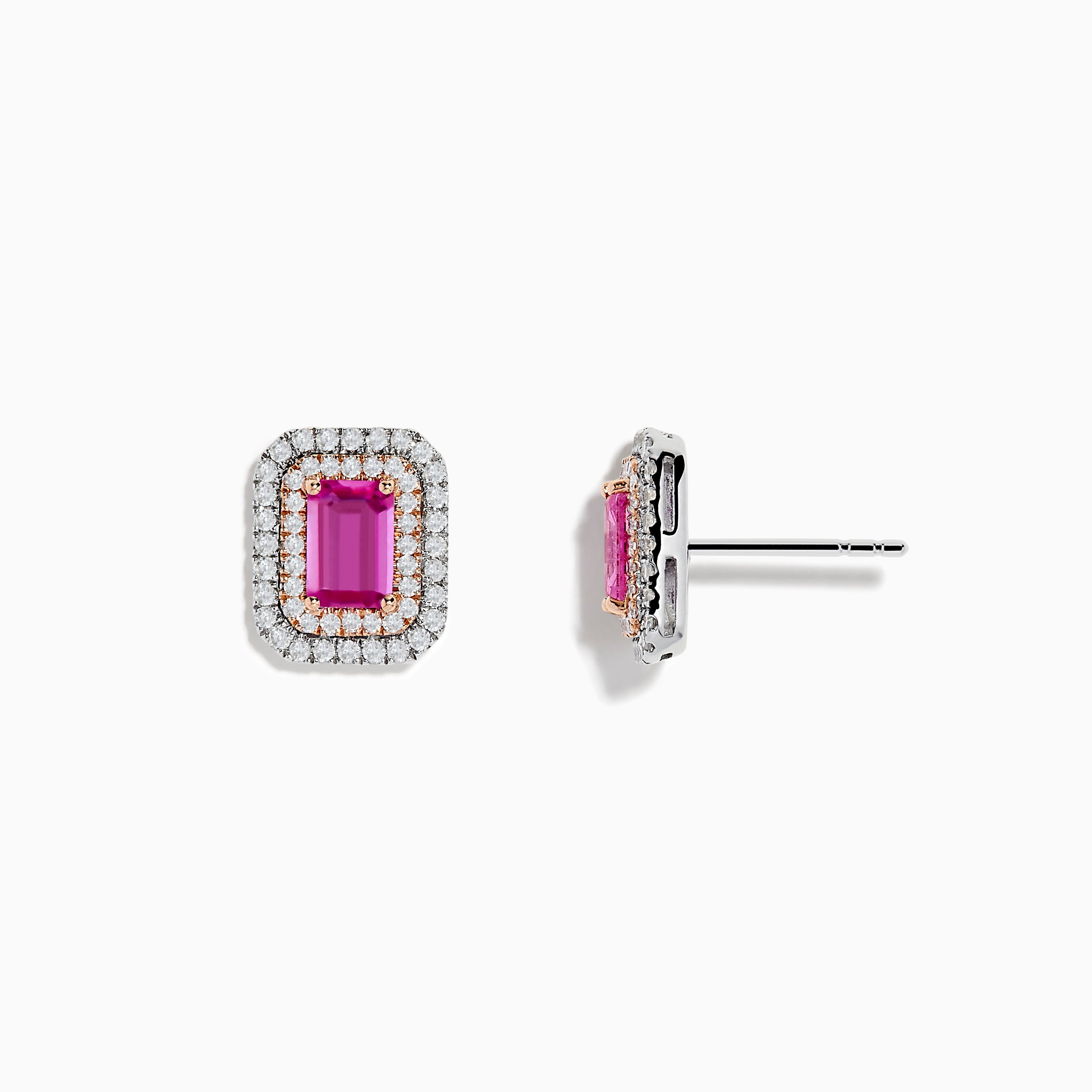 14K Two Tone Gold Pink Sapphire and Diamond Earrings